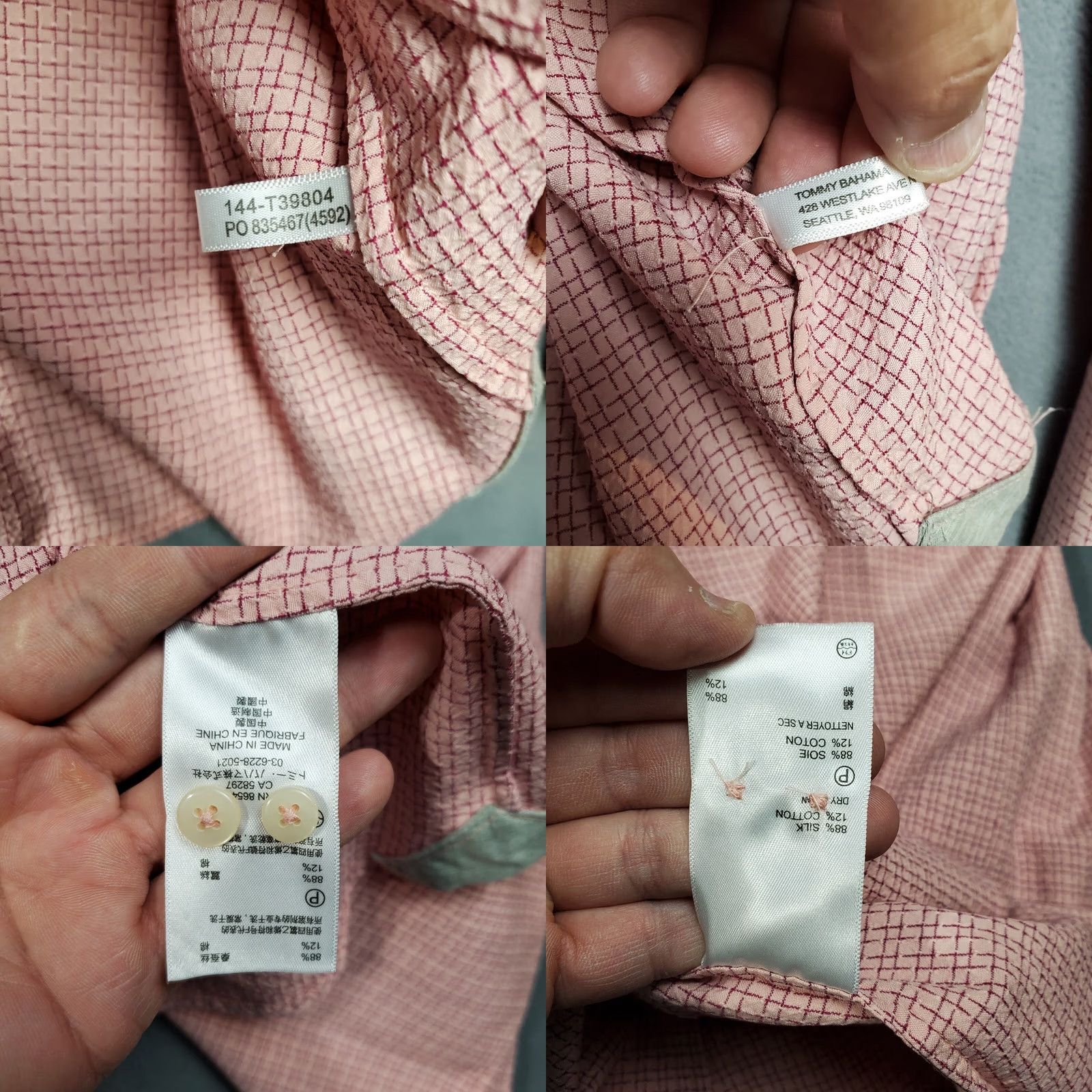 Tommy Bahama Tommy Bahama Mens Large Pink Check Silk Blend Gray Accent Long Sleeve Shirt Size US L / EU 52-54 / 3 - 8 Thumbnail