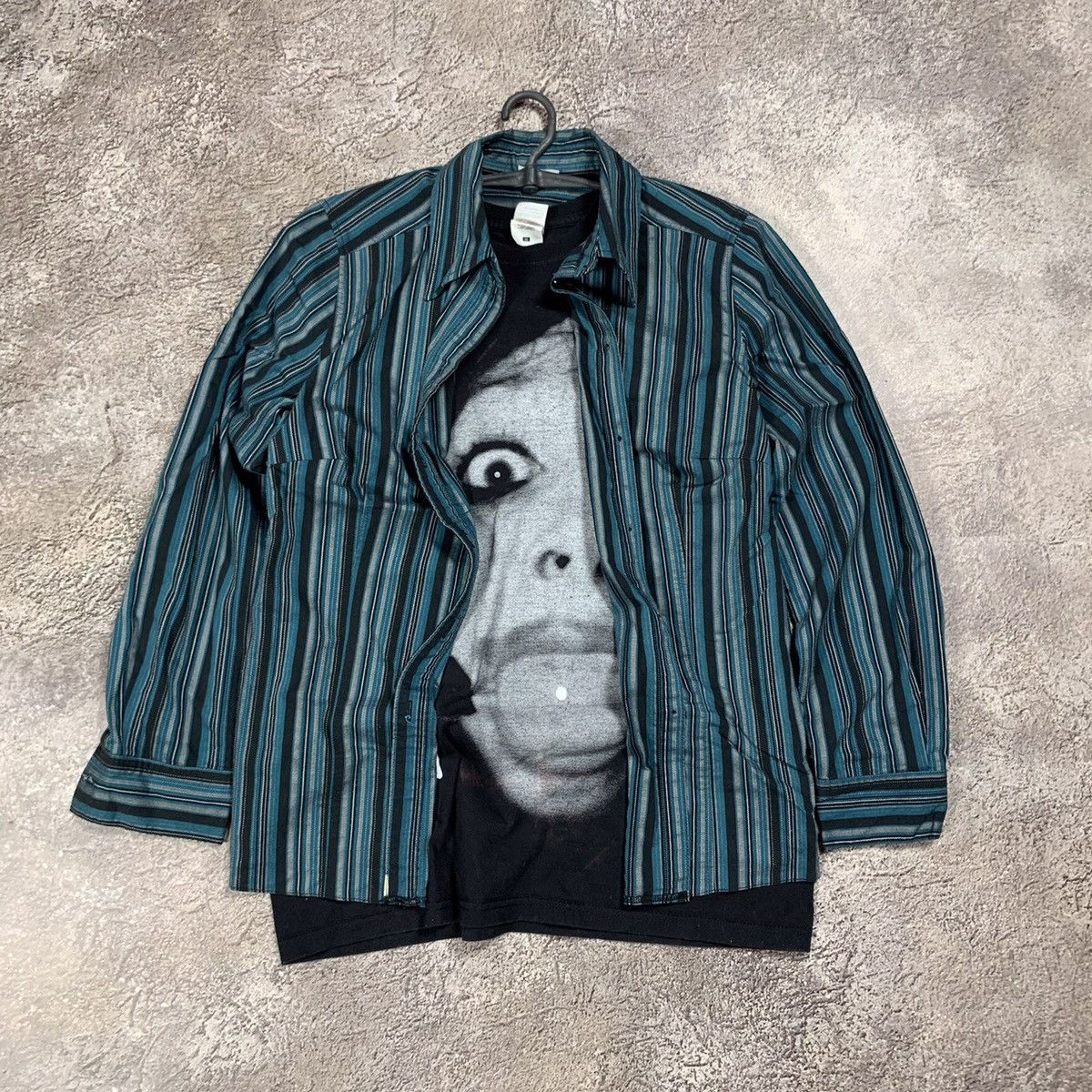Vintage Vintage 90s Striped Overshirt Graphic Print Grunge Streetwea Size US S / EU 44-46 / 1 - 1 Thumbnail