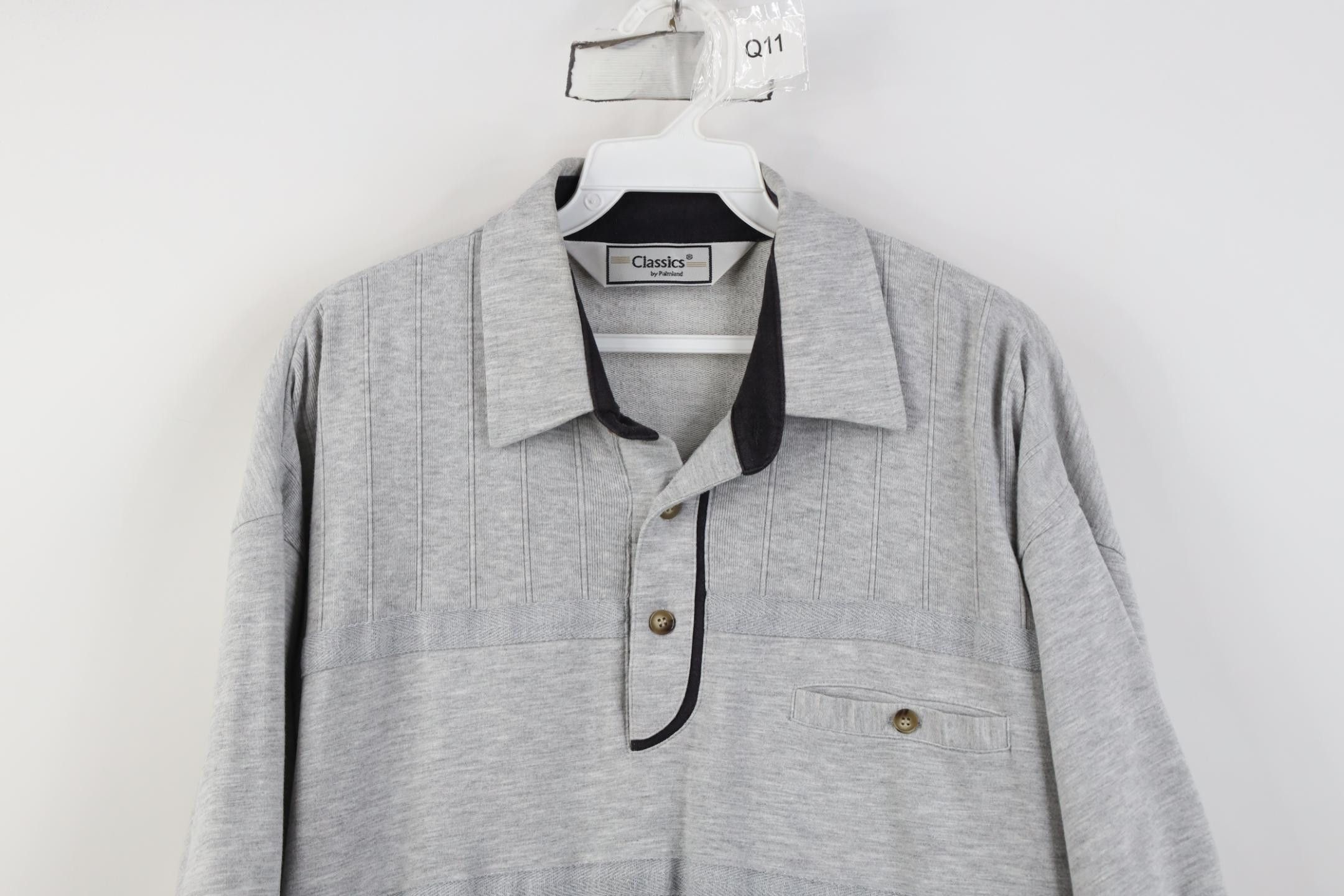 Vintage Vintage 90s Streetwear Ribbed Knit Pullover Polo Shirt Gray Size US L / EU 52-54 / 3 - 2 Thumbnail