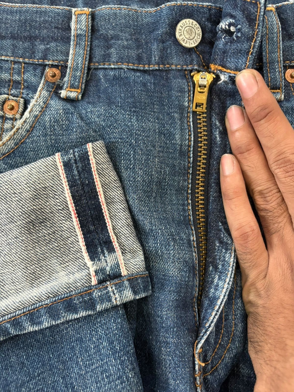 Levi's Vintage 80s Levi’s 502 Big E Selvedge Talon Baggy Jeans Size US 30 / EU 46 - 4 Thumbnail