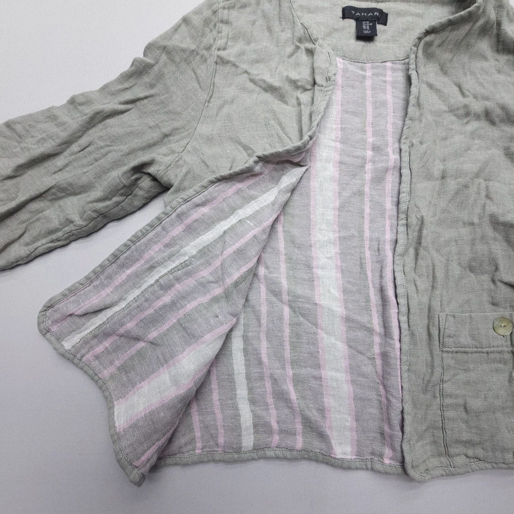 Talbots Talbots Open Jacket Womens Medium Green Linen Blend Casual Lightweight with Pockets Size M / US 6-8 / IT 42-44 - 7 Thumbnail