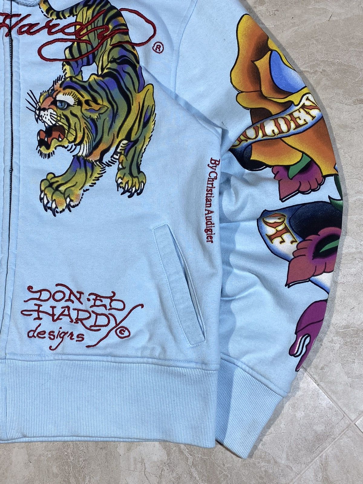 Ed Hardy × Japanese Brand Ed Hardy y2k hype streetwear style light blue zip hoodie Size US M / EU 48-50 / 2 - 5 Thumbnail