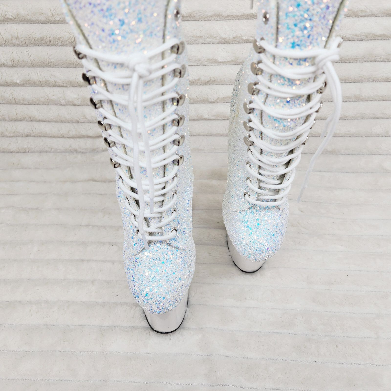 Other Flamingo White Ice UV Glitter 8" Heel Platform Ankle Boots U Size US 10 / IT 40 - 5 Thumbnail
