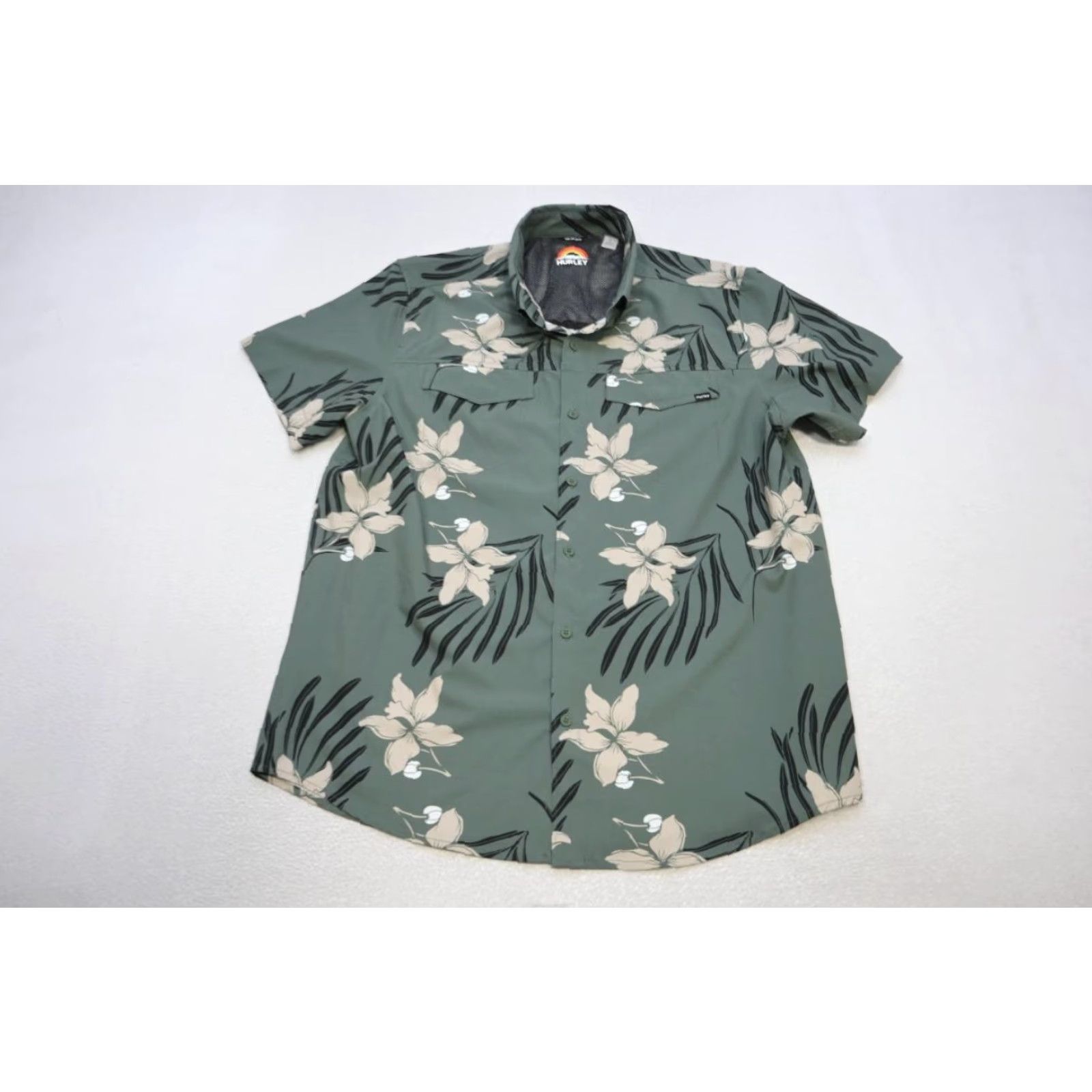 Hurley Button Up Hawaiian Shirt Floral Polyester Stretch Surf Mens Sz Large