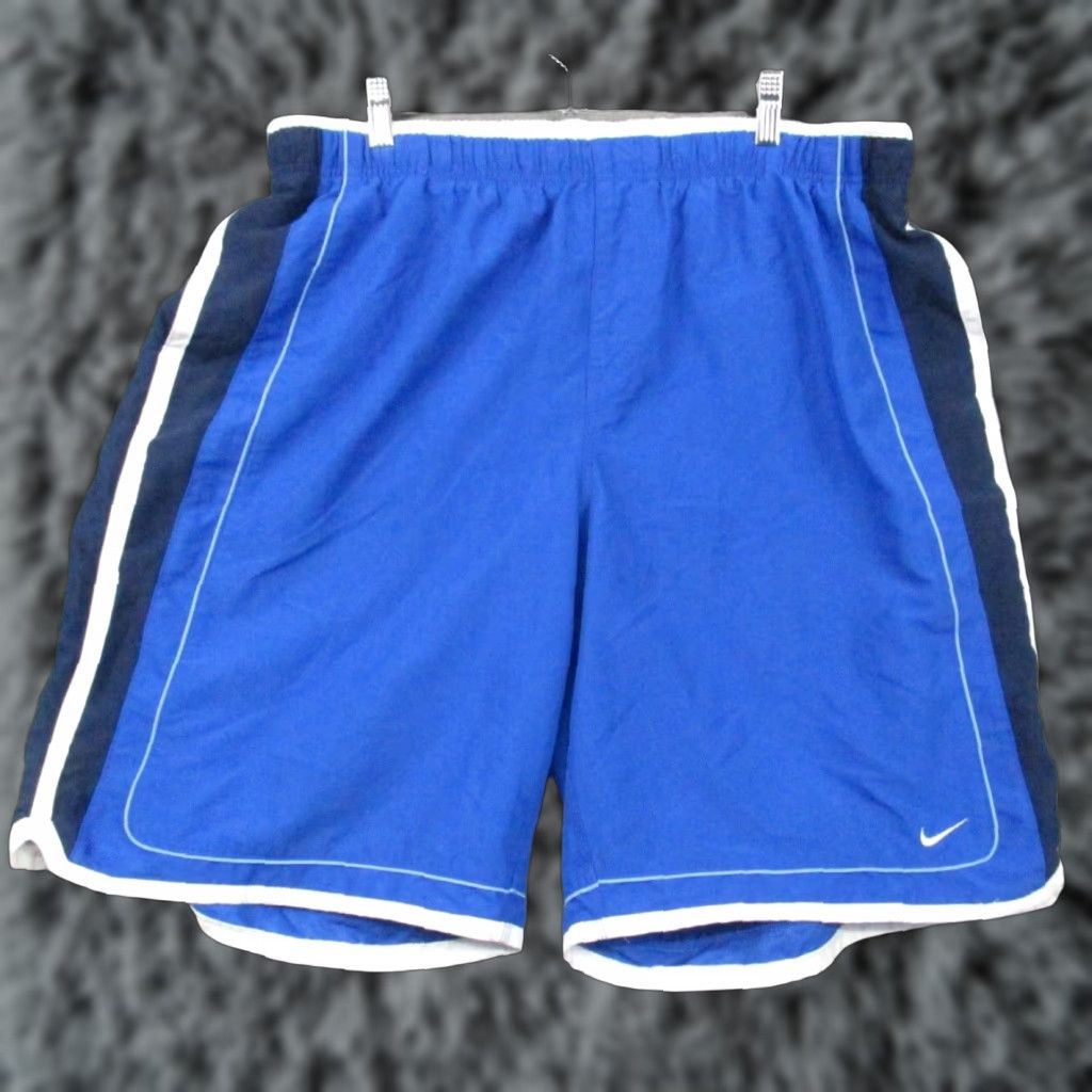 Nike Vintage Nike Swim Shorts Mens XXL Blue White Trim Lined Swoosh Pockets 80's Size US 39 - 1 Thumbnail