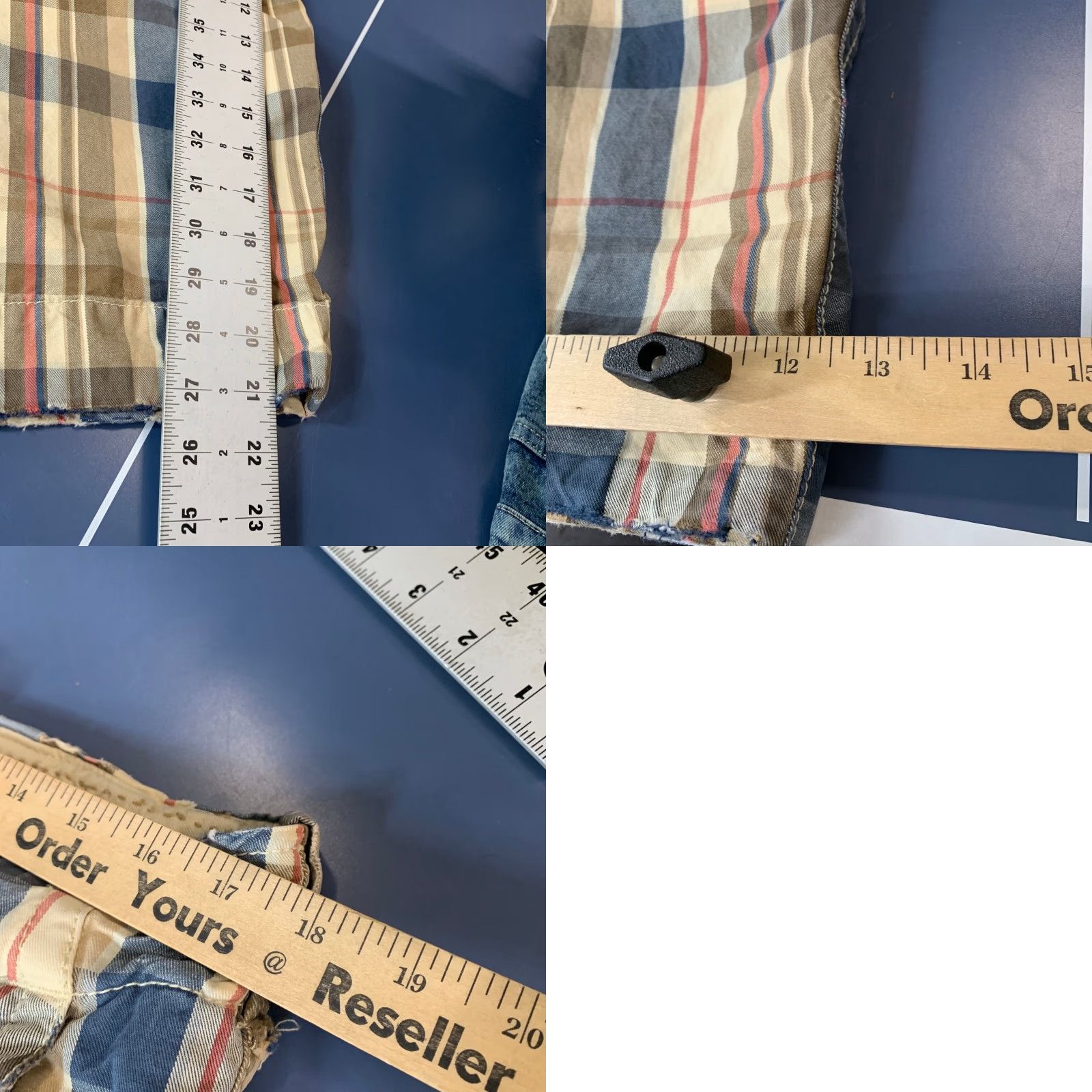Vintage Ruehl No 925 Cargo Shorts Mens 33 Beige Plaid Drawstring 34x11 Cotton Cargo Pockets Casual mens Size US 33 - 9 Thumbnail