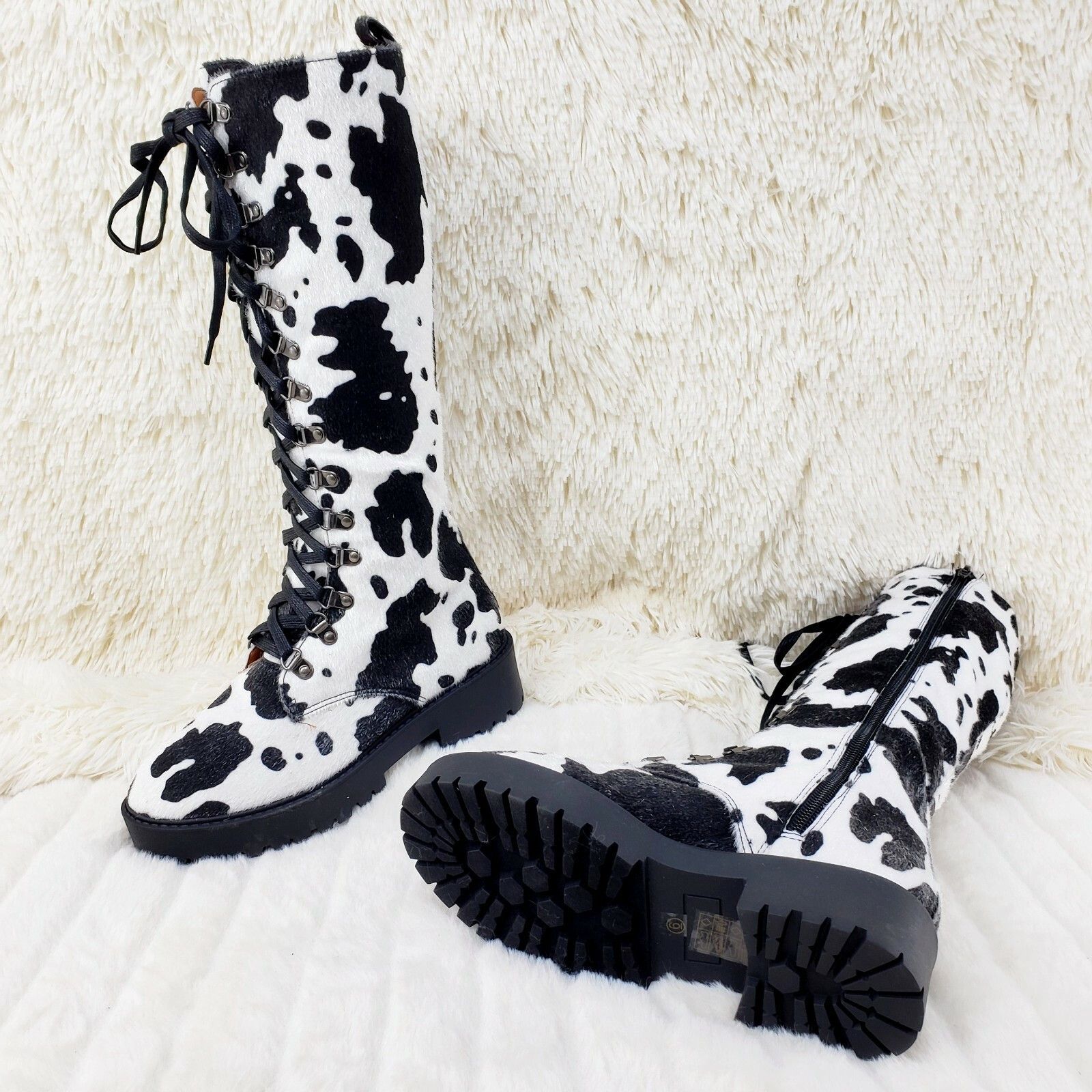 Other Savage Goth Punk Rock Faux Cow Fur Lace Up Platform Combat K Size US 5.5 / IT 35.5 - 3 Thumbnail