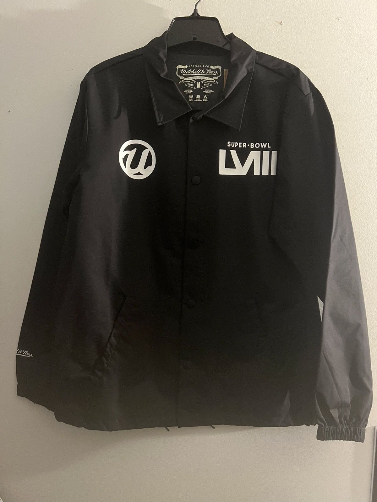image of Mitchell Ness x Nfl Usher Super Bowl Lviii Coaches Jacket in Black, Men's (Size Medium)