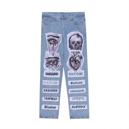 Jean EYES Graphic Patchwork Denim Jeans Size US 32 / EU 48 - 2 Thumbnail