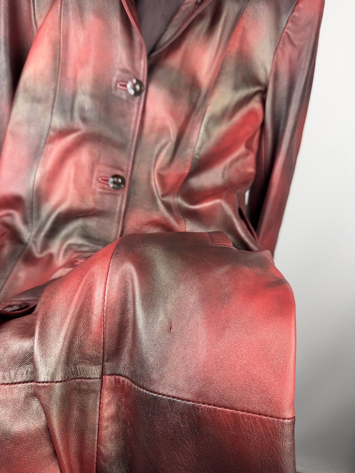 Japanese Brand 90s Y2K Avant-Garde Leather Coat Red Gradient Japan Western Size S / US 4 / IT 40 - 10 Thumbnail