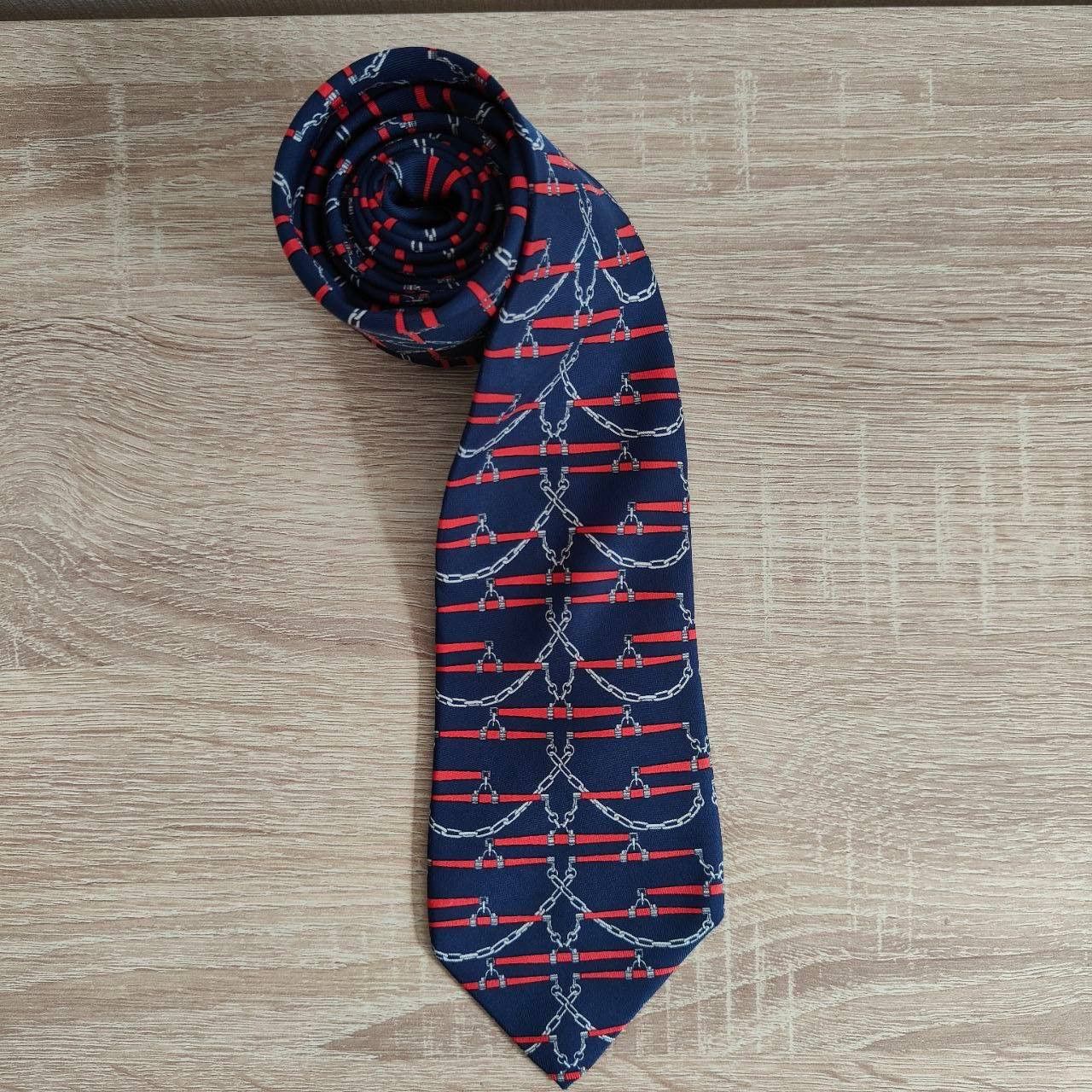 Hermes Hermes Paris Silk Tie 605 SA Chains Blue Size ONE SIZE - 1 Thumbnail