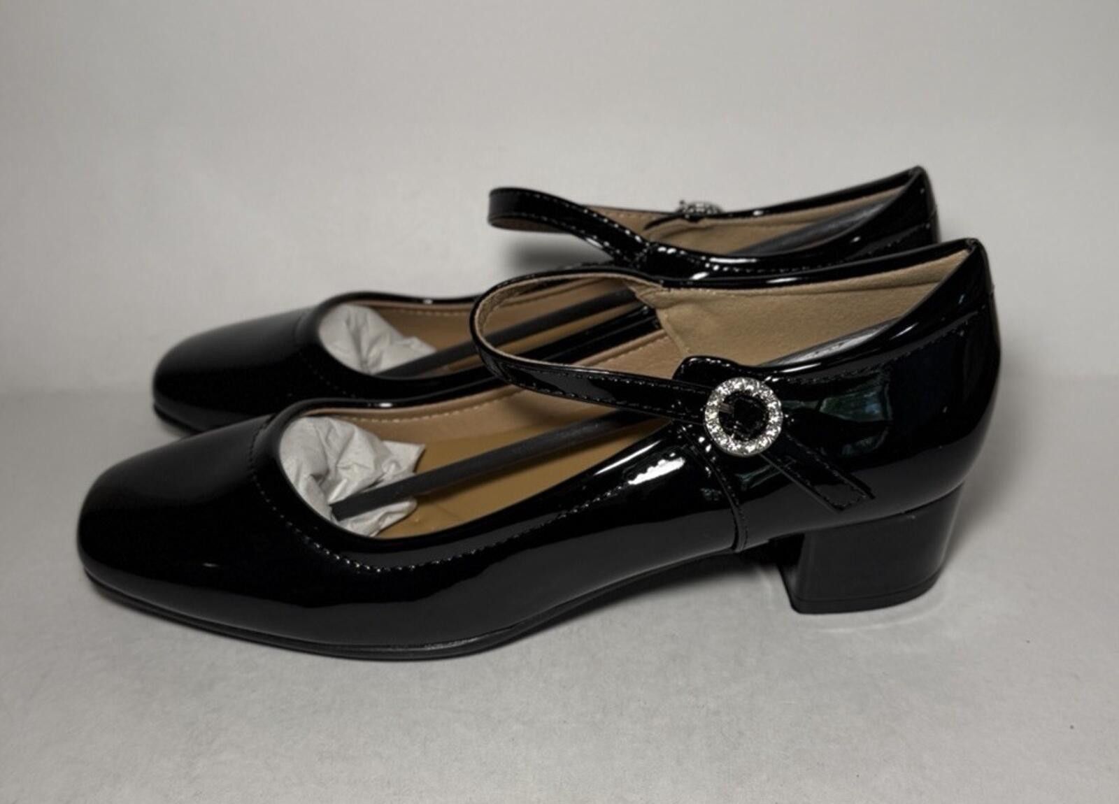 The Unbranded Brand Square Toe 1.5 inch Block Women's Heels Slip On Shiny Black Size US 7.5 / IT 37.5 - 3 Thumbnail