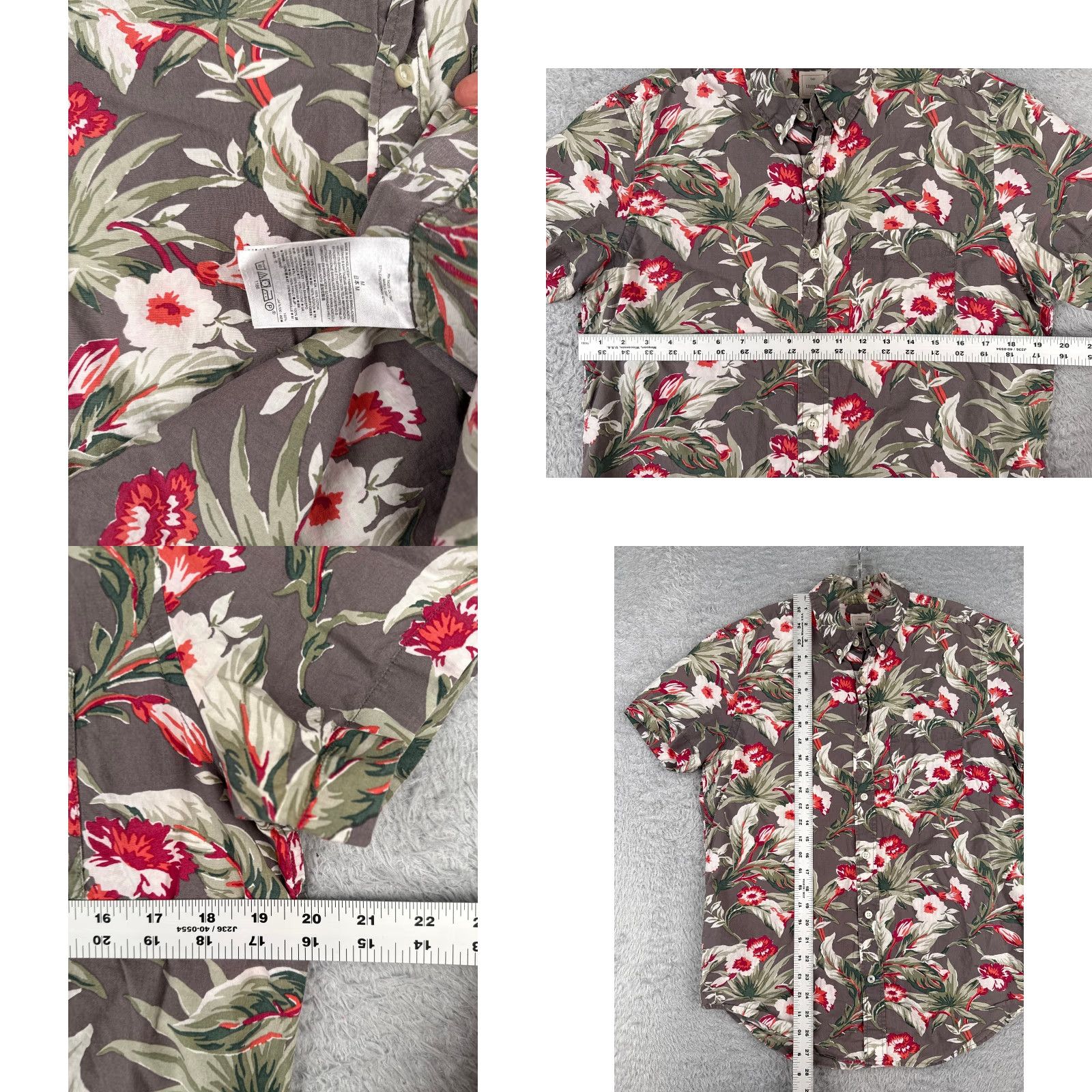Gap Gap Shirt Men Medium Gray Red Green Floral Leaf Button Up 100% Cotton Hawaiian Size US M / EU 48-50 / 2 - 8 Thumbnail
