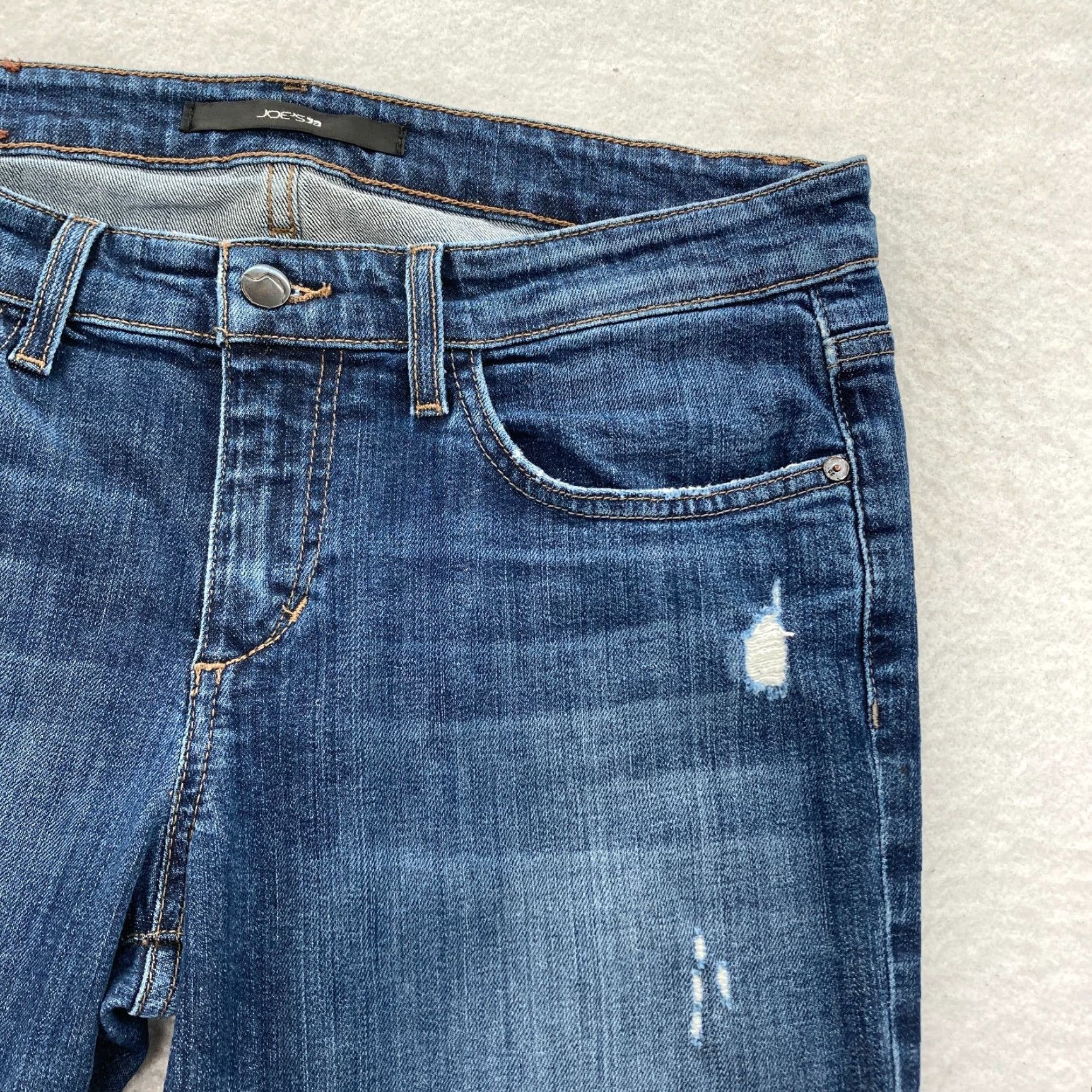 Vintage Joe's Jeans Women's 28 Slim Fit Straight Leg Dark Blue Stretch Denim Distressed Jeans Size 24" / US 00 / IT 34 - 4 Thumbnail