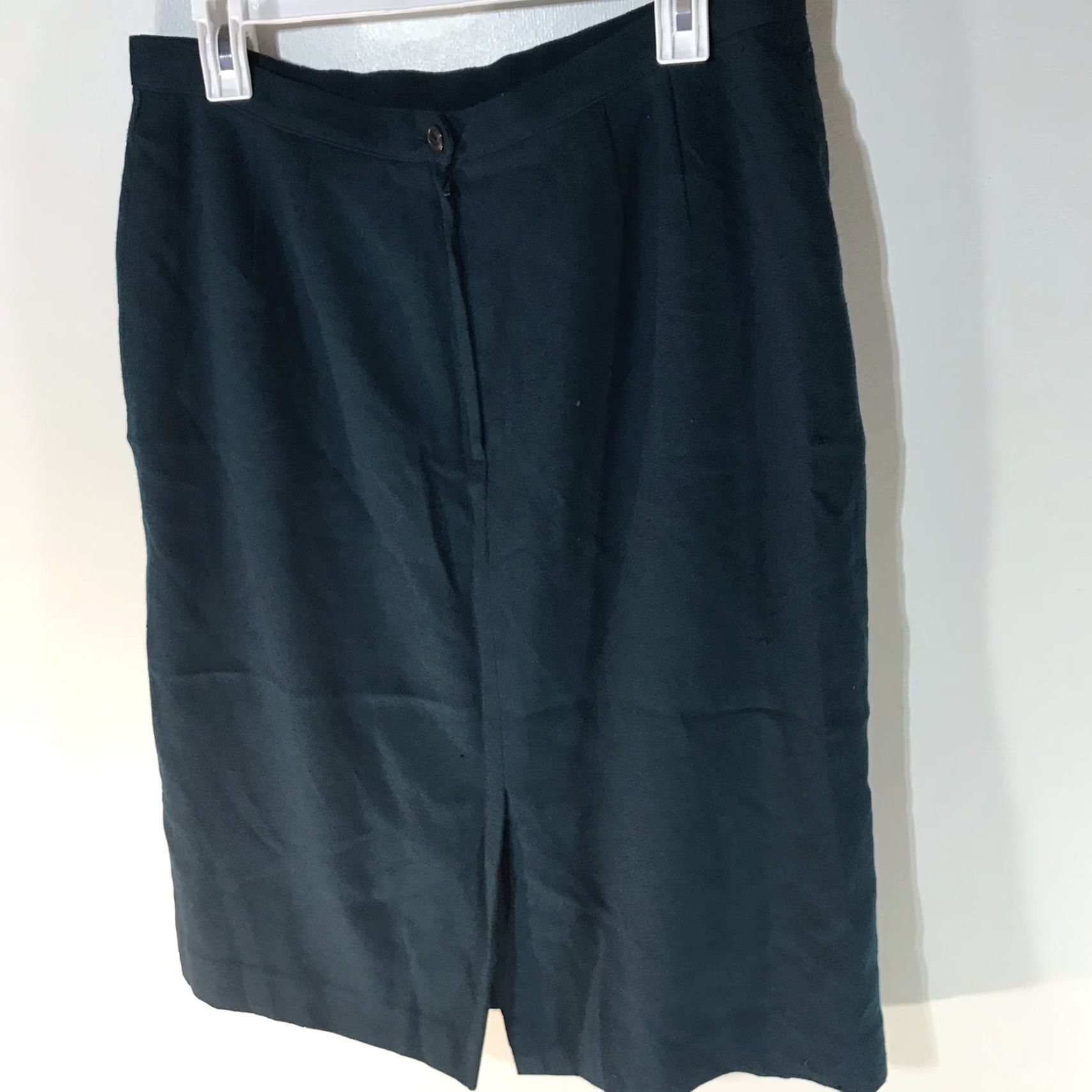 Kasper Kasper Pencil Skirt Wool Green Midi Womens Size 16 Button Zip Lined Slit 32in Waist 25in Length Size 38" / US 16 / IT 52 - 2 Thumbnail