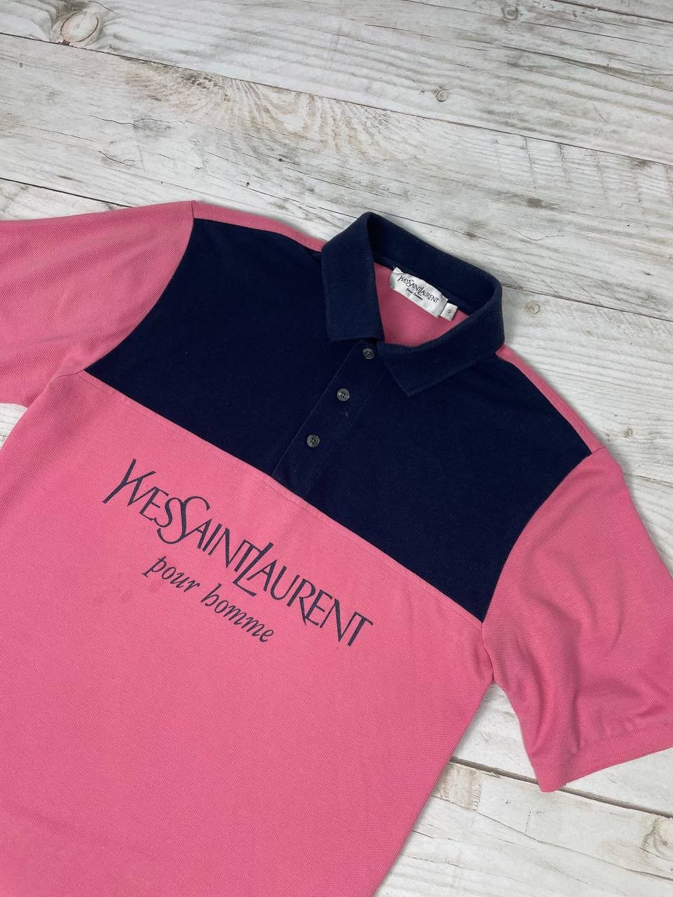 Vintage Yves Saint Laurent Polo Shirt Big Logo YSL Luxury