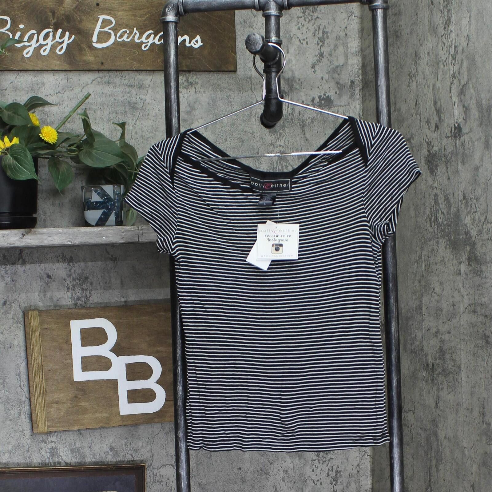 Other Nwt Polly & Esther Striped Skimmer T-shirt Black Striped L Size L / US 10 / IT 46 - 1 Thumbnail