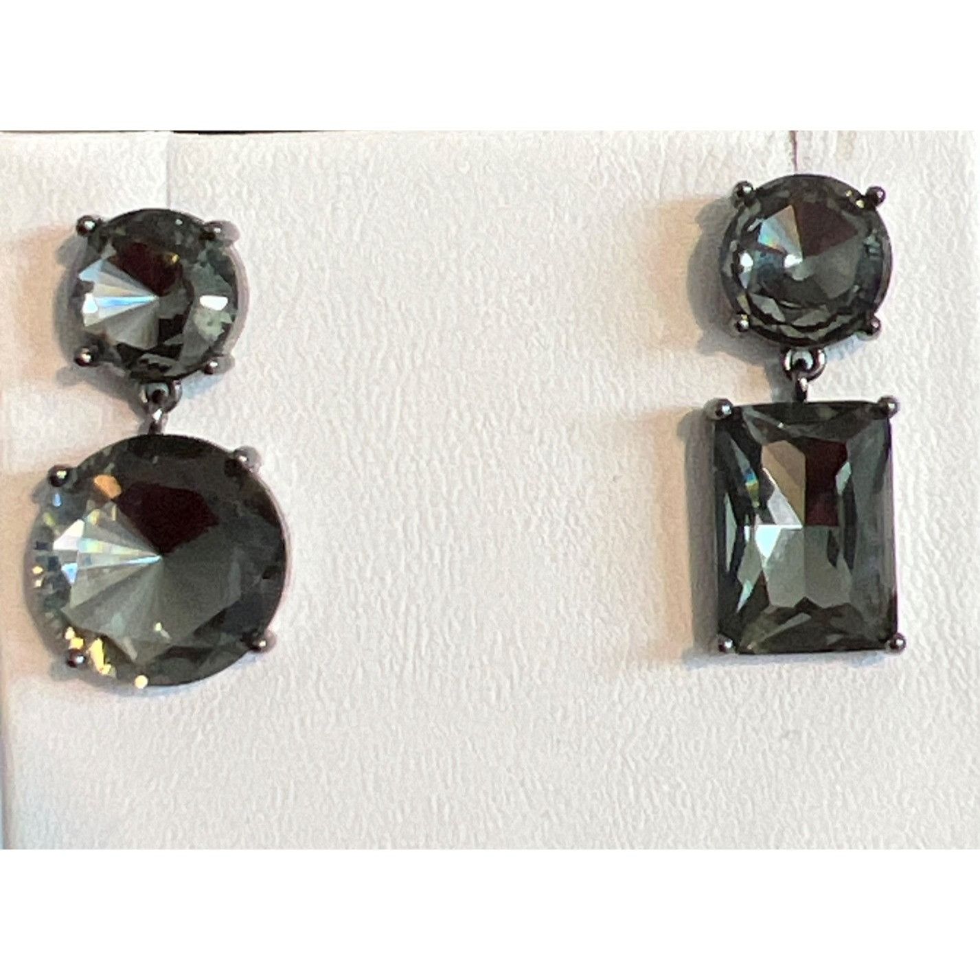 J.Crew J.Crew Gunmetal Gray Cubic Zirconia Mismatched Drop Earrings Size ONE SIZE - 1 Thumbnail