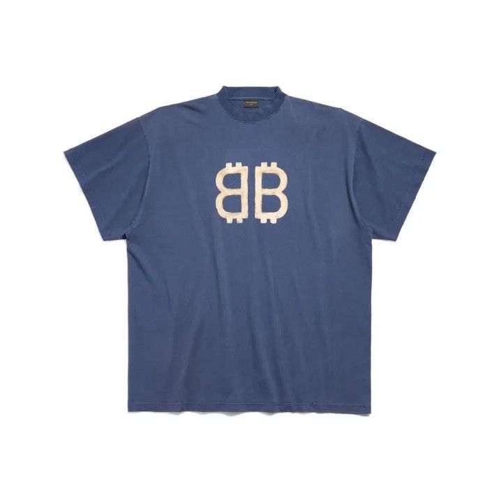 Balenciaga Blue Crypto Logo Short Sleeve T-Shirt