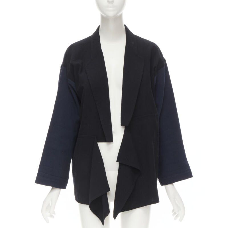 Comme des Garcons COMME DES GARCONS 1980's Vintage deconstructed black navy drape front blazer M Size M / US 6-8 / IT 42-44 - 1 Thumbnail