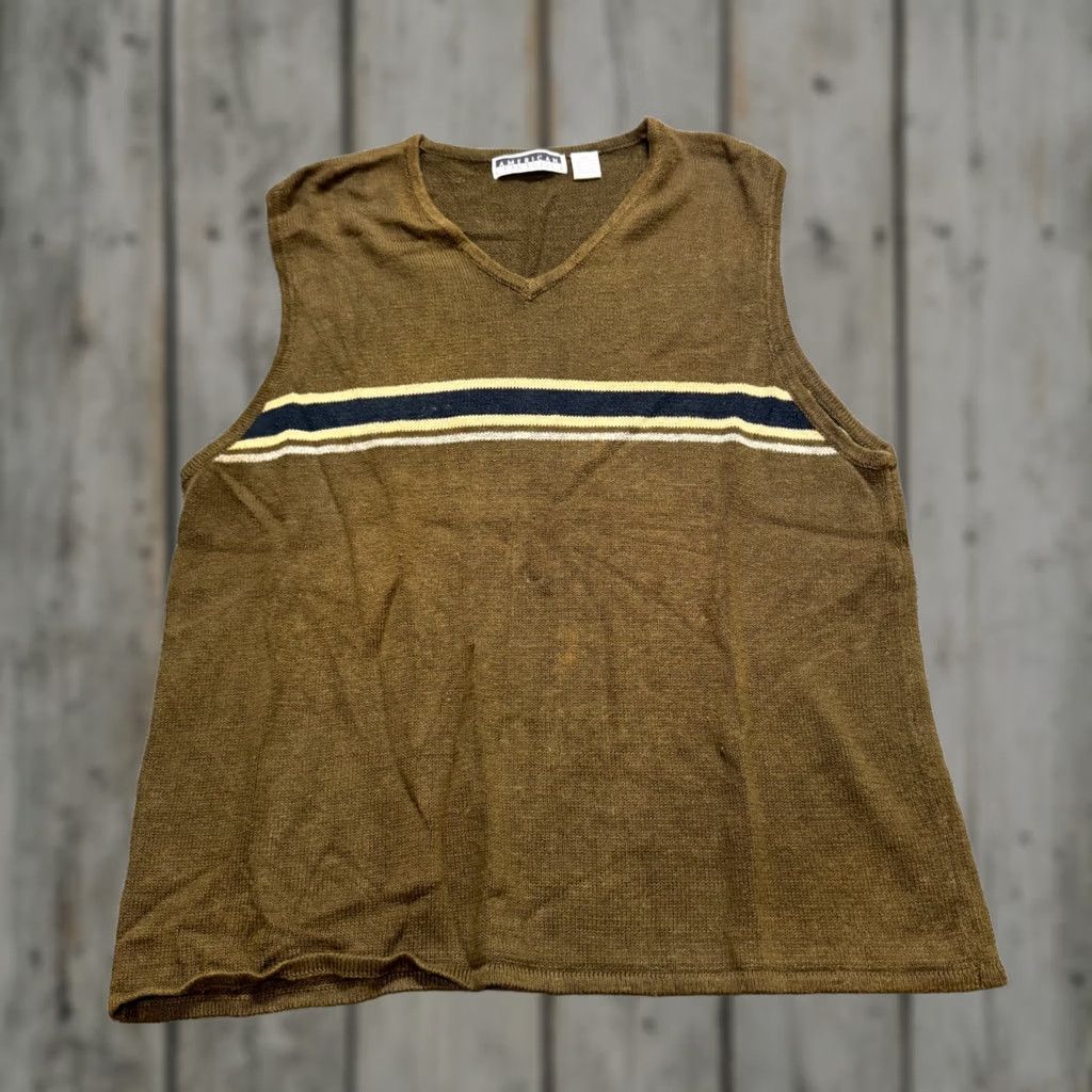 The Unbranded Brand VINTAGE The Unbranded Brand VTG American Paradise Sweater Vest Pullover 2XL Cotton Blend Striped Brown Men Big & Tall Brown Sweater Vest Mens Size US XXL / EU 58 / 5 - 1 Thumbnail