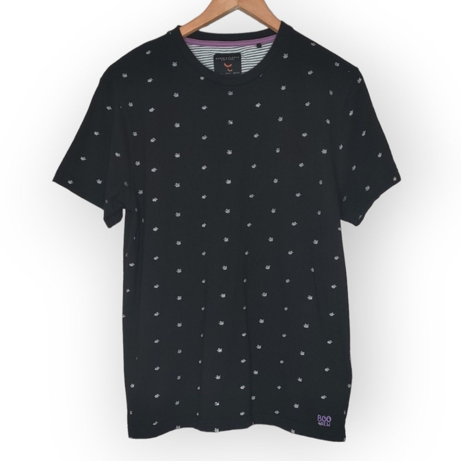 Denim & Co. Denim & Flower Black Halloween Polo Shirt Ghosts BOO Crew Size US L / EU 52-54 / 3 - 1 Thumbnail