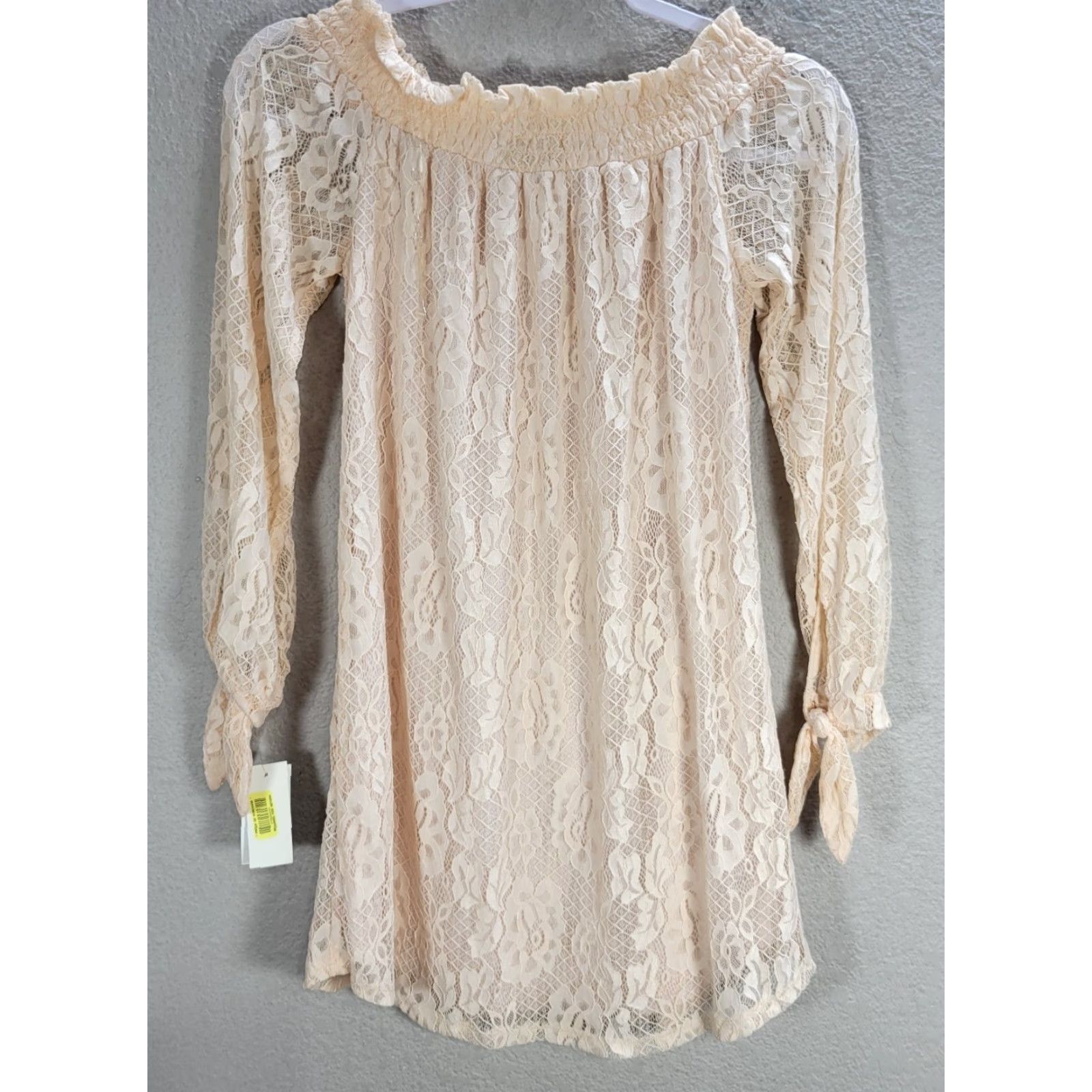 Vintage Jodi Kristopher Blouse Tunic Lace Peach Boat Neck 3/4 Sleeve Tie S NWT Womens Size S / US 4 / IT 40 - 5 Thumbnail