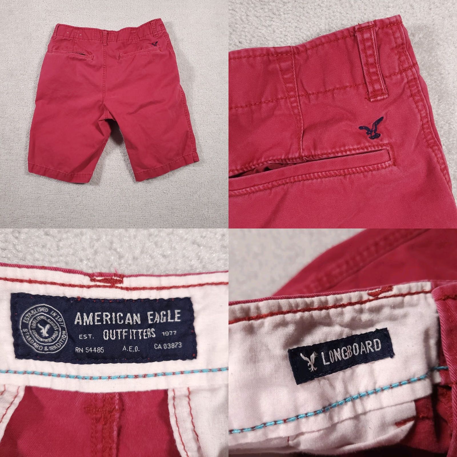American Eagle Outfitters American Eagle Shorts Mens 31 Longboard Chino Casual Skater Flat Front Red Faded Size US 31 - 9 Thumbnail
