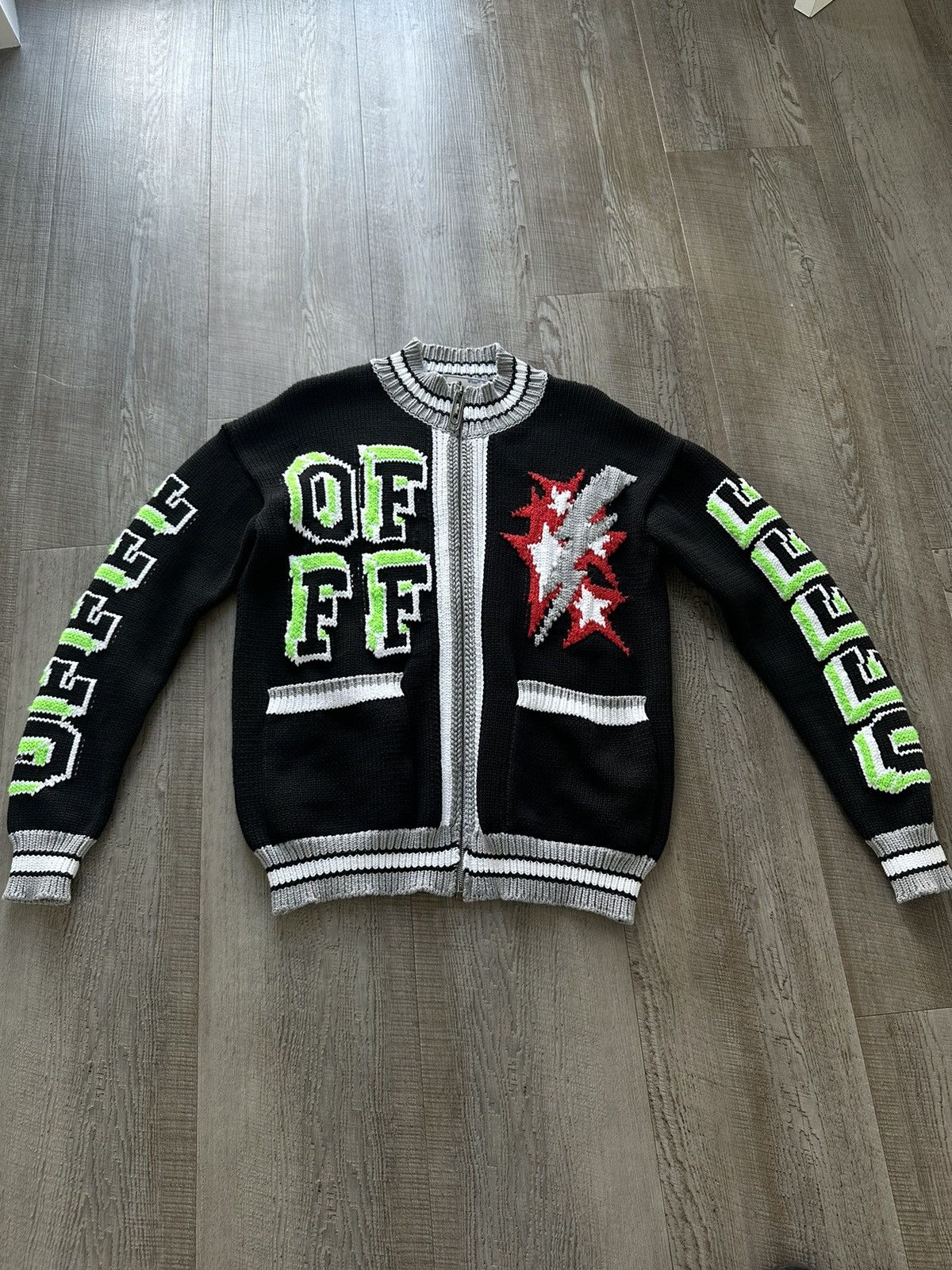 Off-White OFF-WHITE Intarsia Motif Zipped Cardigan Black/Multi Size US L / EU 52-54 / 3 - 1 Thumbnail