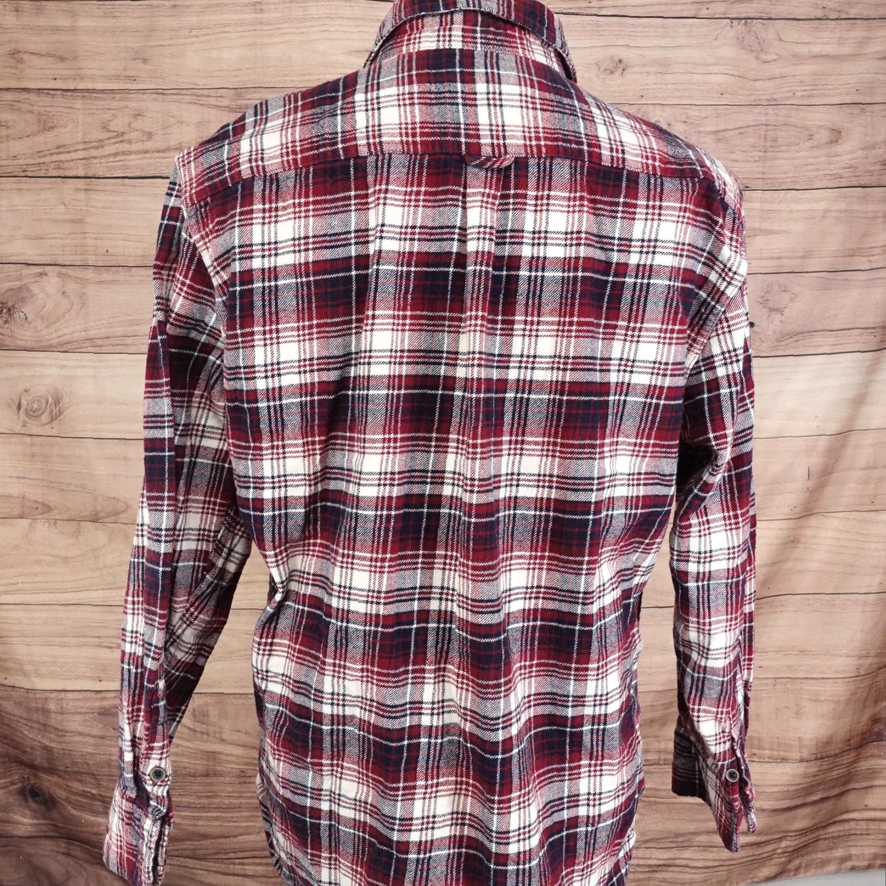 Vintage JACHS Shirt Mens Large Red Navy Plaid Flannel Long Sleeve Button Front Cotton Size US L / EU 52-54 / 3 - 4 Thumbnail