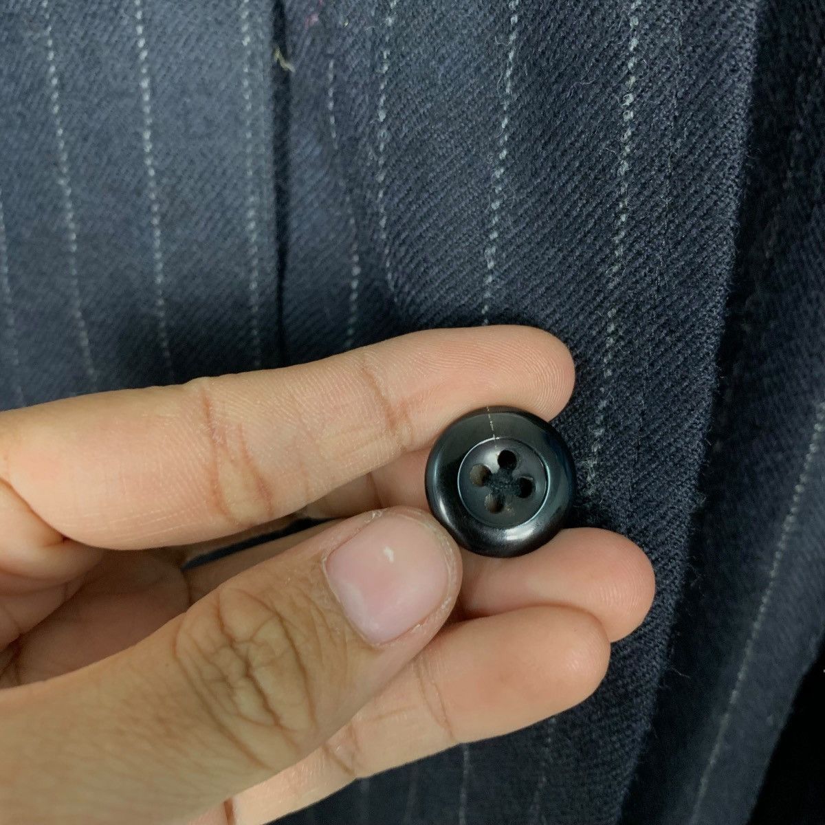 Japanese Brand BENINE Dark Blue Wool Pinstripe Jacket #2698-C121 Size US L / EU 52-54 / 3 - 14 Thumbnail