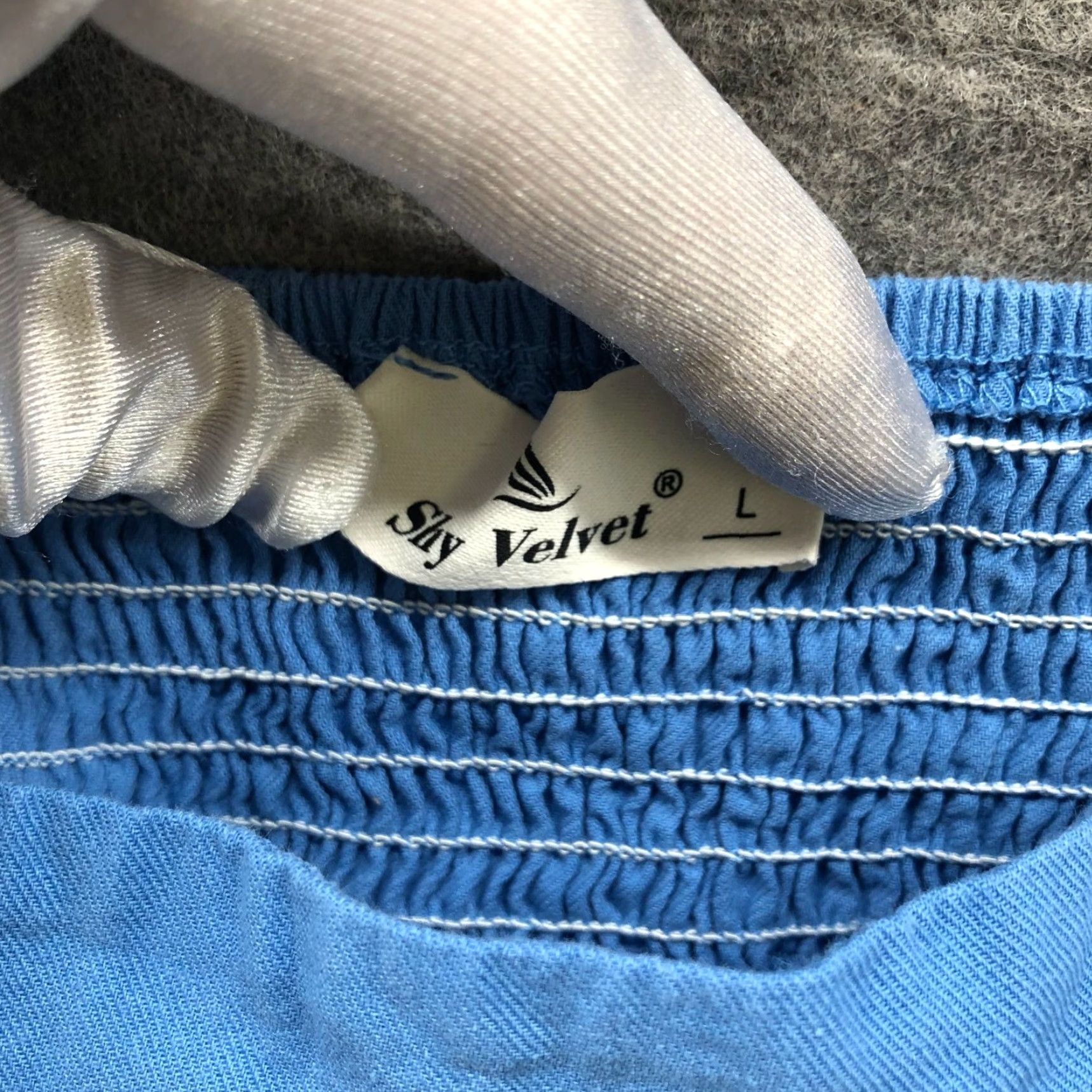 Velvet VINTAGE Shy Velvet Mini Dress Cut Out Tiered Women’s L Blue Square Neck Short Sleeve Bohemian Beach Size 36" / US 14 / IT 50 - 6 Thumbnail