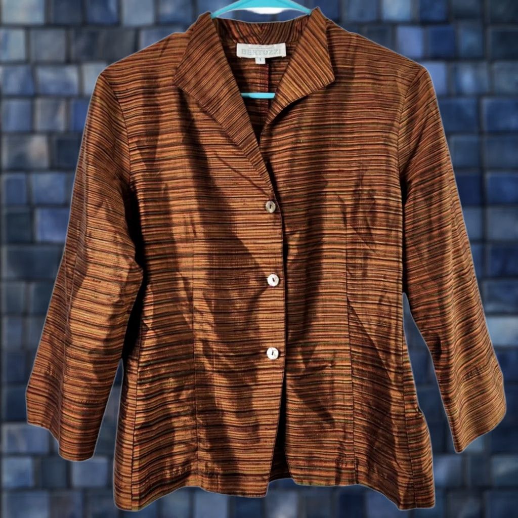 Vintage Linda Bertozzi Womens Size 1 100% Silk Top Striped Shirt Jacket Size XS / US 0-2 / IT 36-38 - 1 Thumbnail