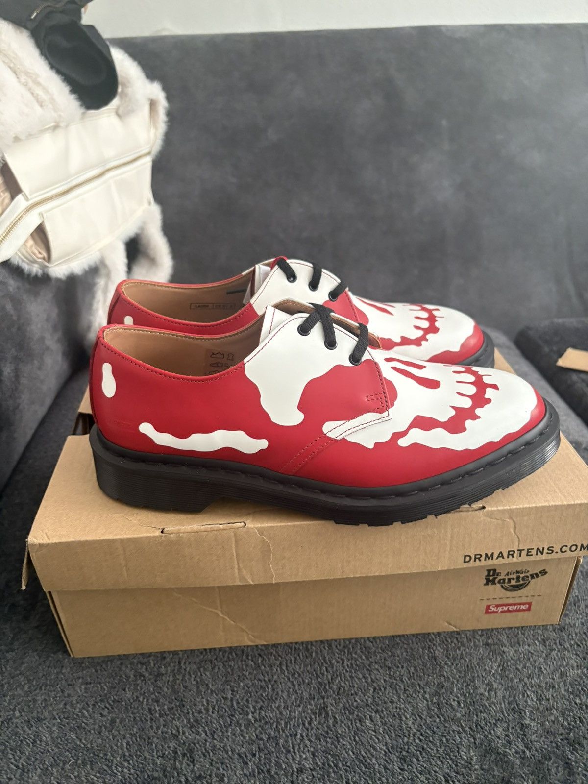 Dr. Martens × Supreme Supreme x Dr. Martens 1461 3-Eye Shoe 'Skull - Red White' Size US 8 / EU 41 - 4 Thumbnail