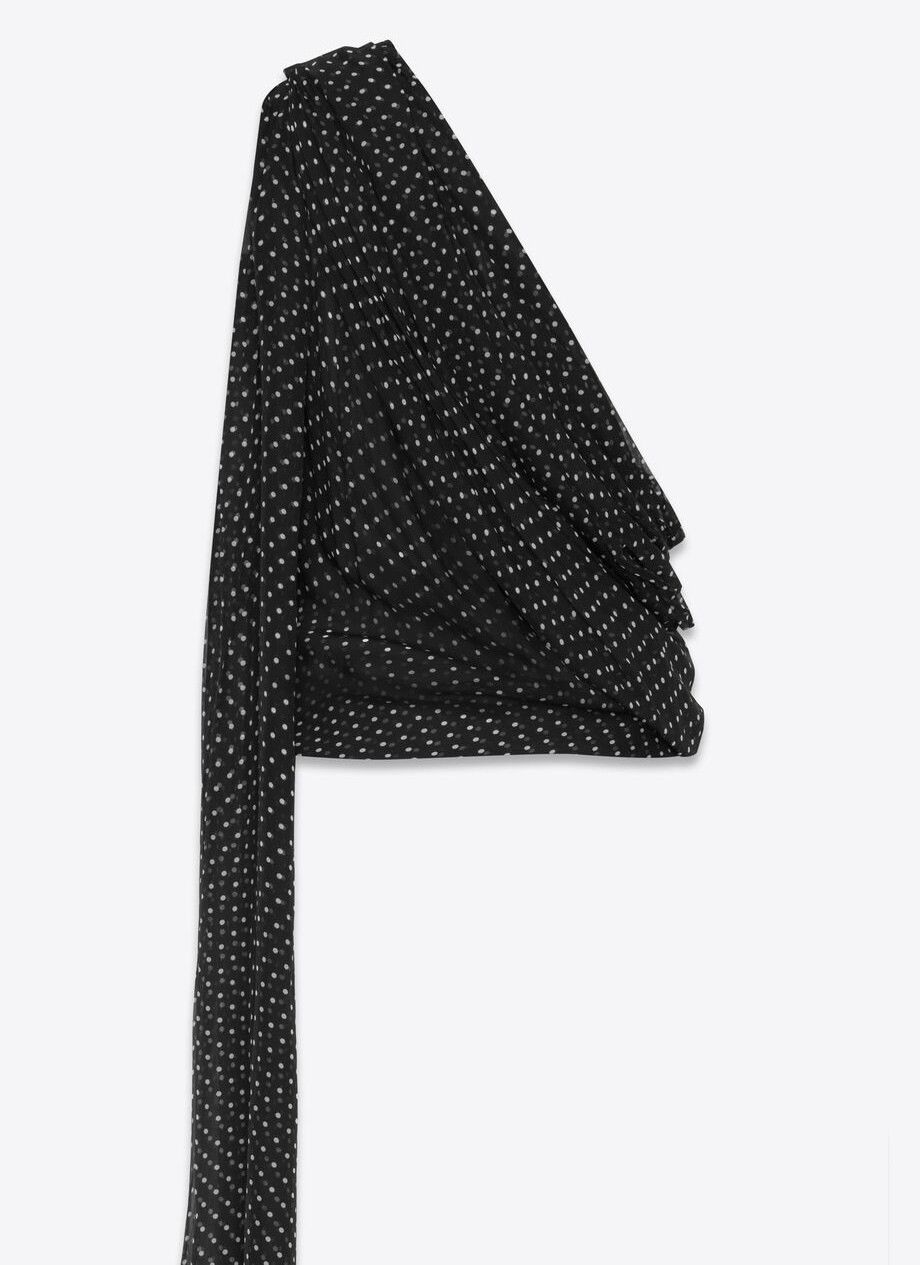 Saint Laurent Paris o1s1wg110125 777690 Draped One-Shoulder Top Dotted Silk Size US L / EU 52-54 / 3 - 3 Thumbnail