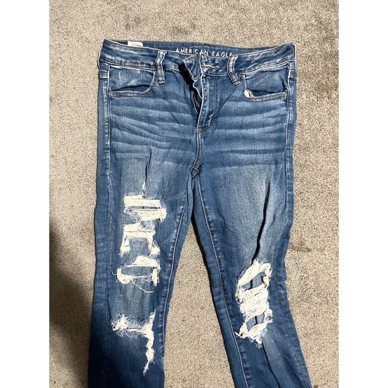 American Eagle Outfitters American Eagle Womens Jegging Size 10 Super Stretch High Rise Destroyed Blue Denim Size 32" / US 10 / IT 46 - 4 Thumbnail