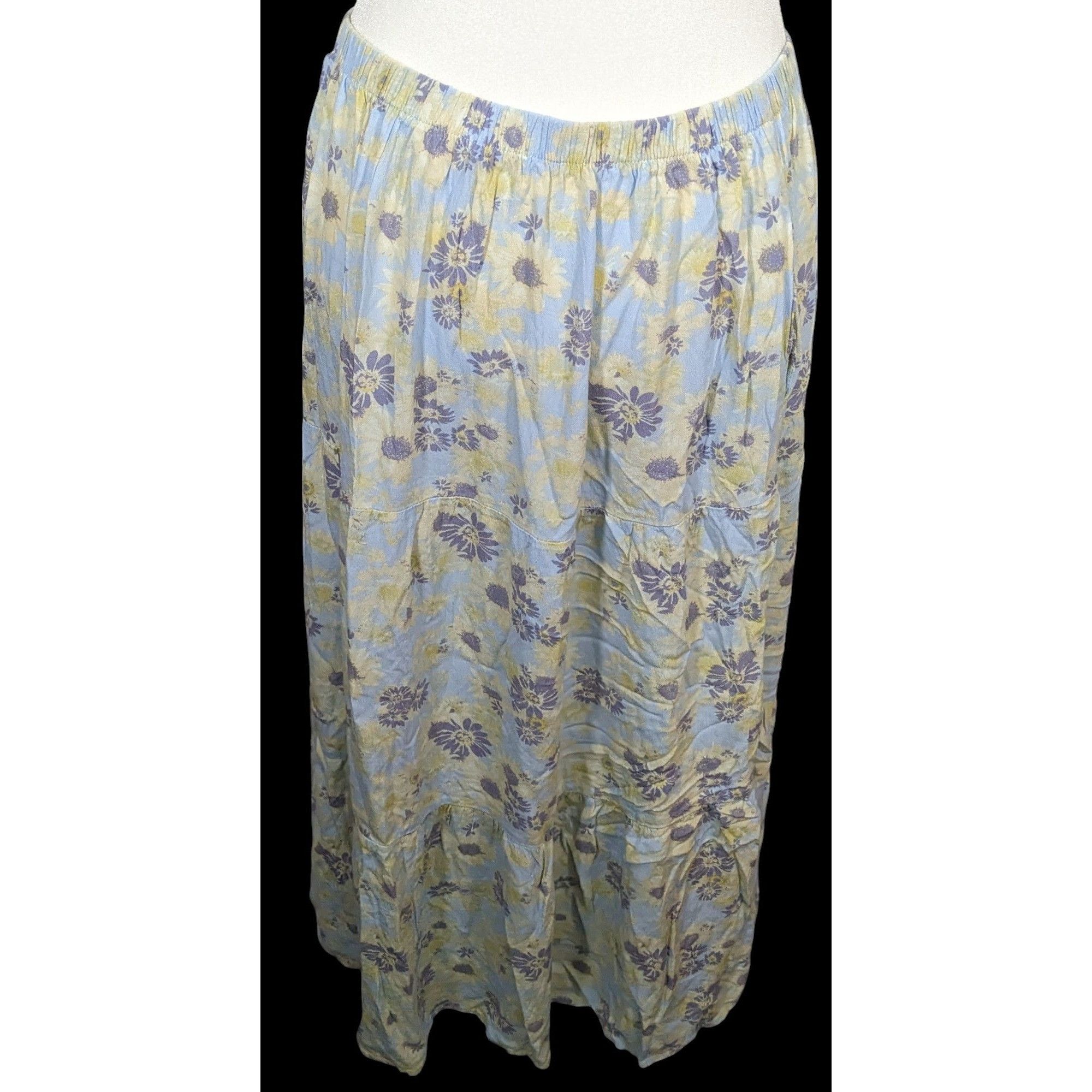 Other Rewind Floral Cottagecore Blue And Yellow Maxi Skirt Size 31" - 2 Thumbnail