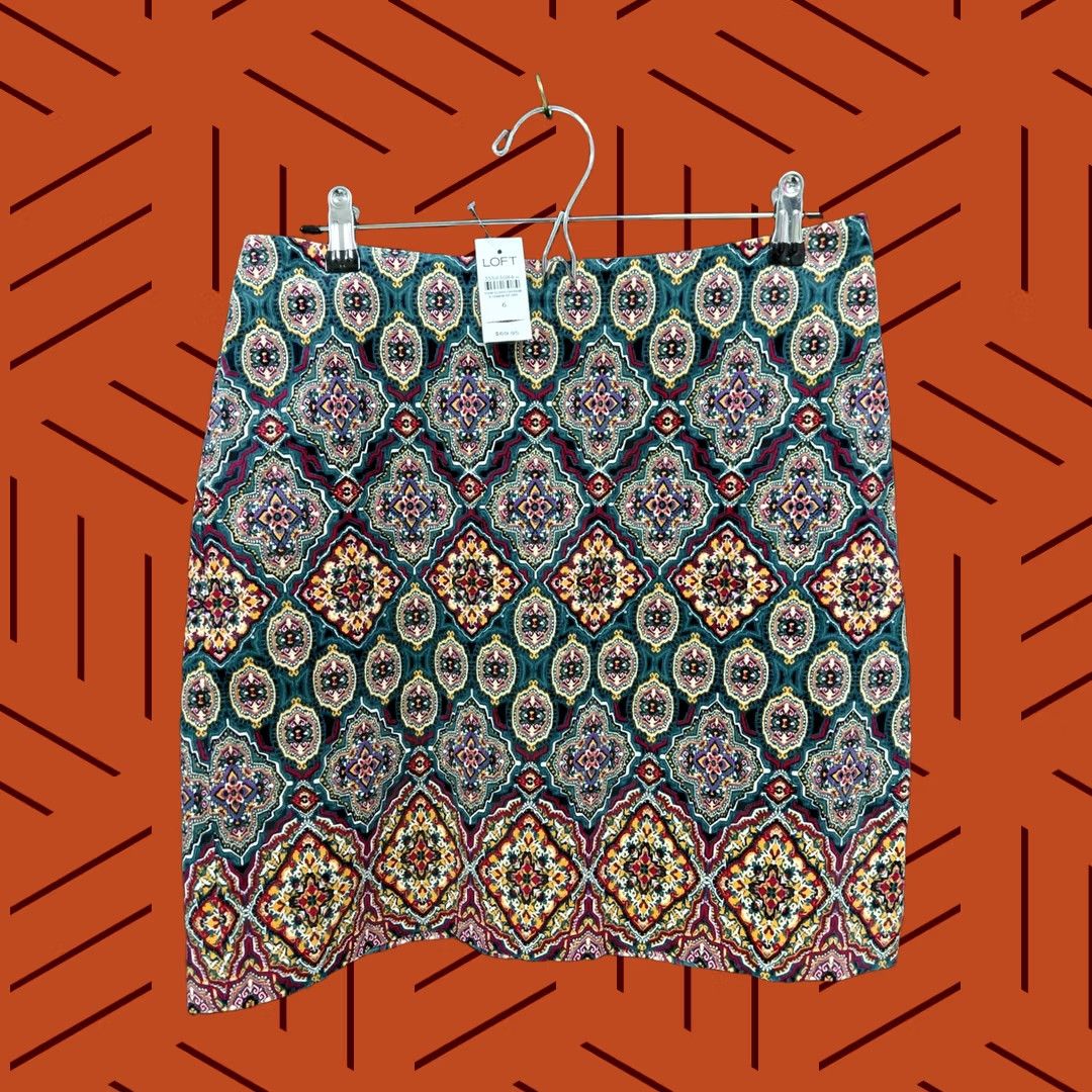 Loft LOFT Multicolor Geometric Woven Skirt Women Size 6 Size 28" / US 6 / IT 42 - 1 Thumbnail