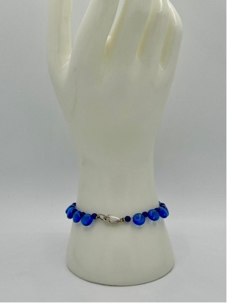 Other Blue Cat-Eye Glass Bead Bracelet w/ Sterling Clasp Size ONE SIZE - 2 Thumbnail