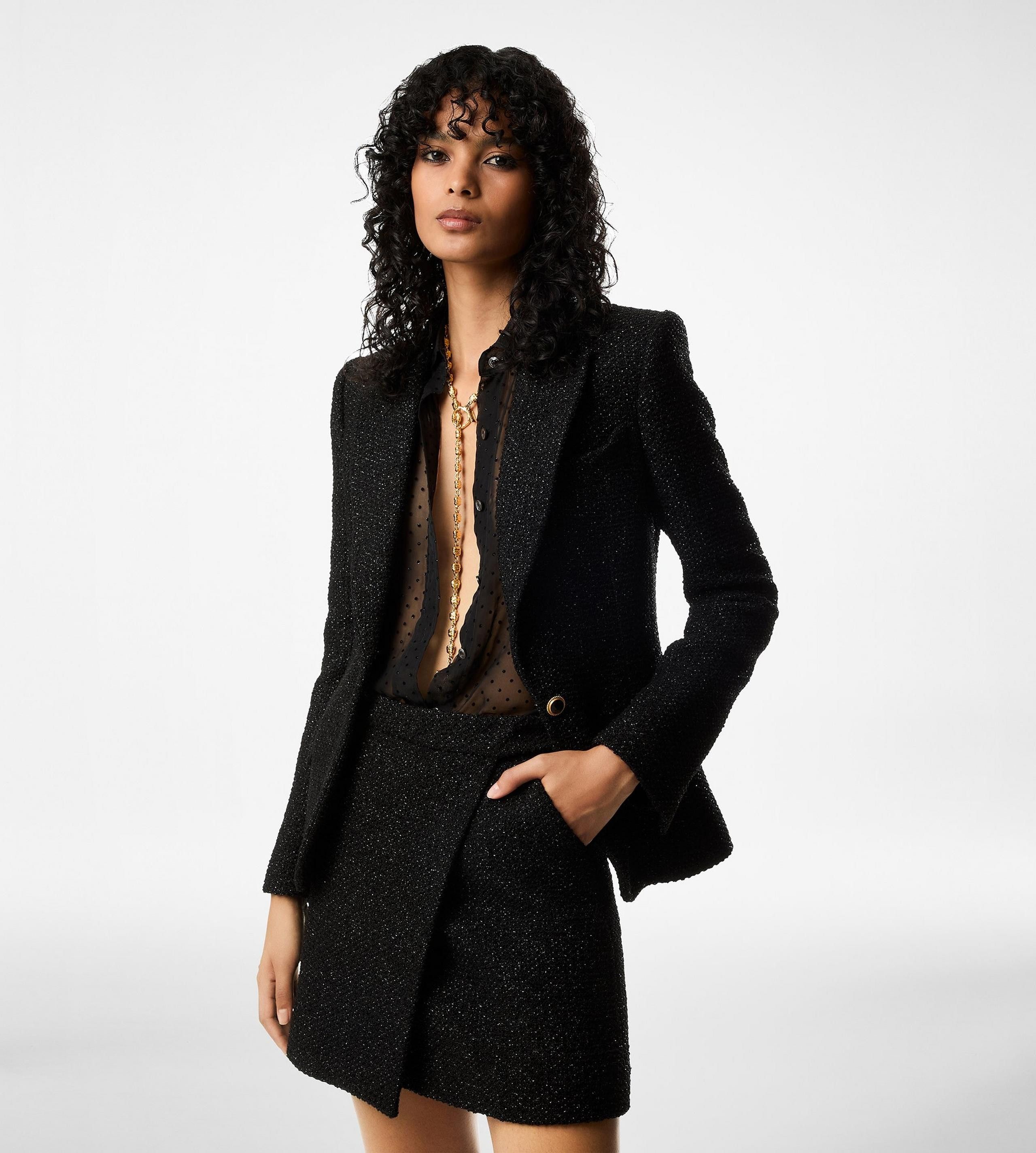 Tom Ford o1w1db10525 GI2974 Metallic Tweed Blazer in Black Size M / US 6-8 / IT 42-44 - 2 Thumbnail