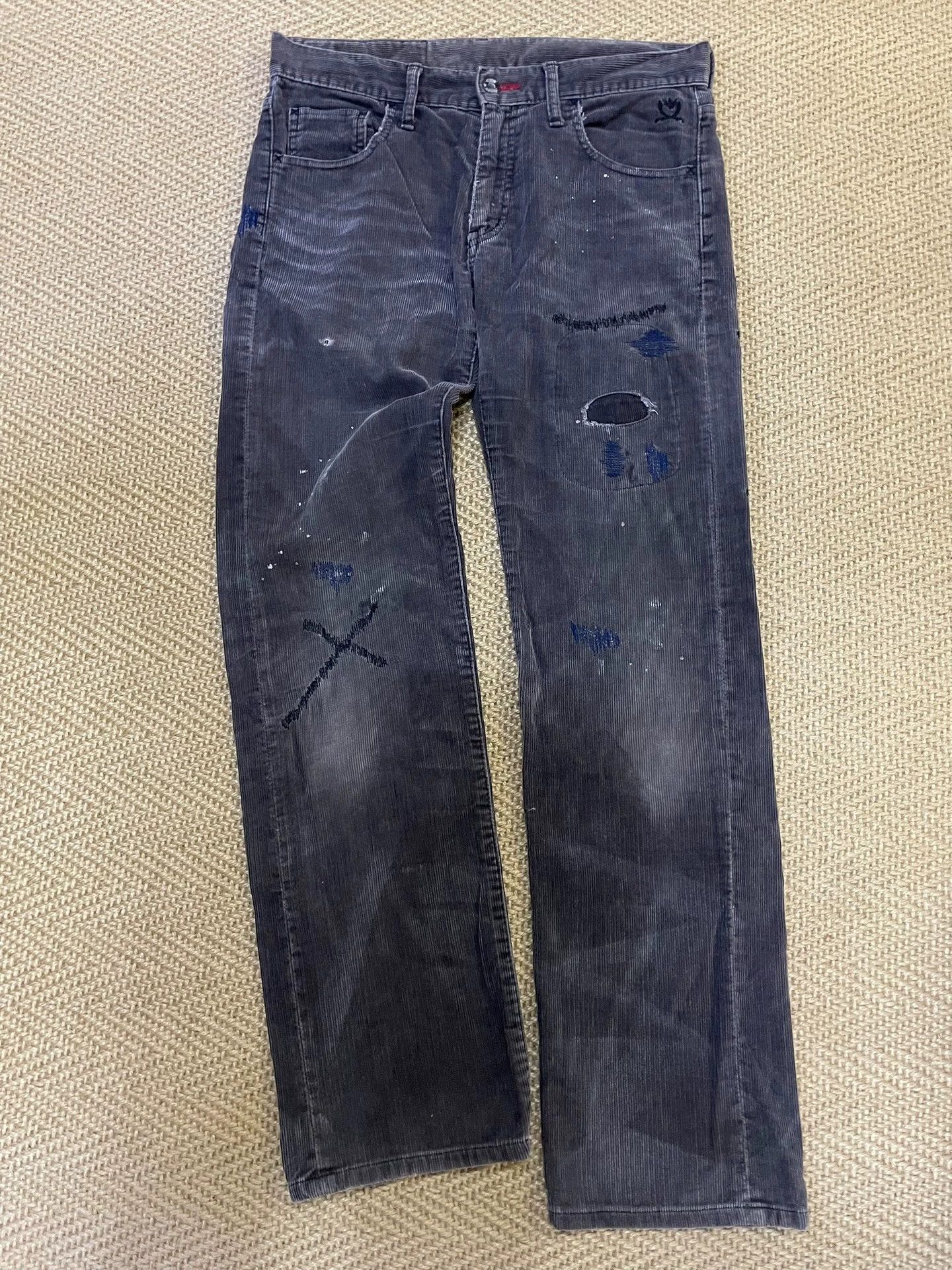 Neighborhood NBHD VTG Wash Knife-Cut Cord Narrow Pant S Black & Gray Good Size US 29 - 1 Thumbnail