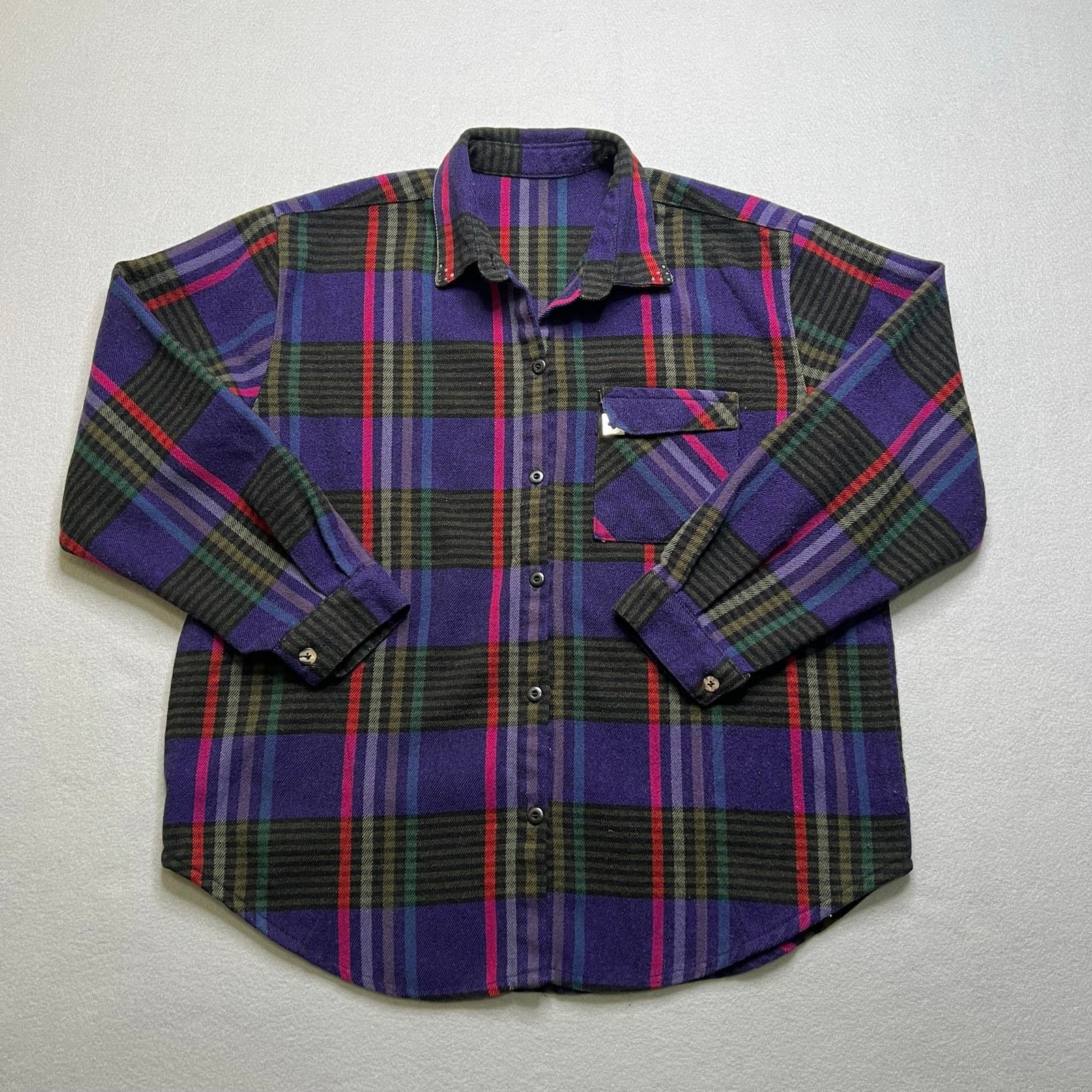 Vintage Vintage 90s Wool Blend Flannel Shirt Mens M/L Purple Plaid Size US L / EU 52-54 / 3 - 1 Thumbnail