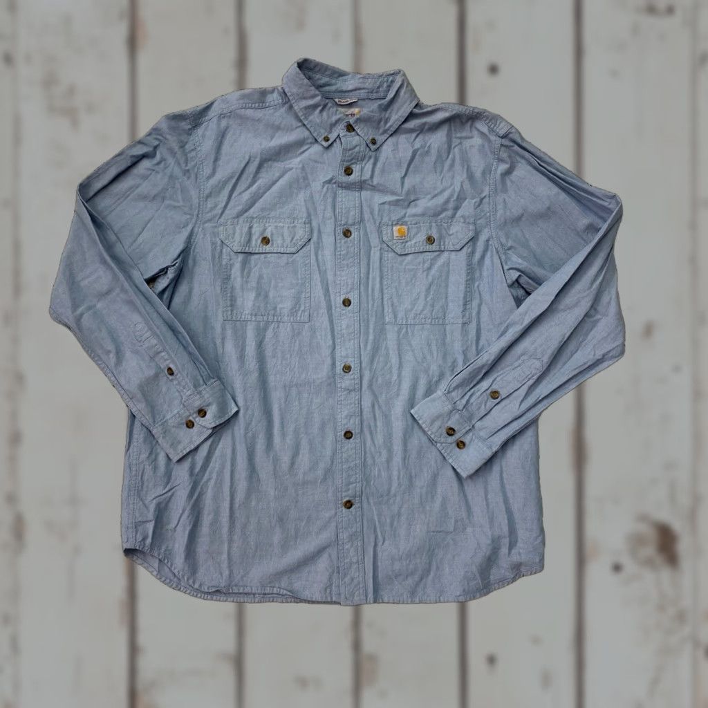Carhartt VINTAGE Carhartt Shirt Mens XL Blue Relaxed Fit Long Sleeve Workshirt Size US XL / EU 56 / 4 - 1 Thumbnail