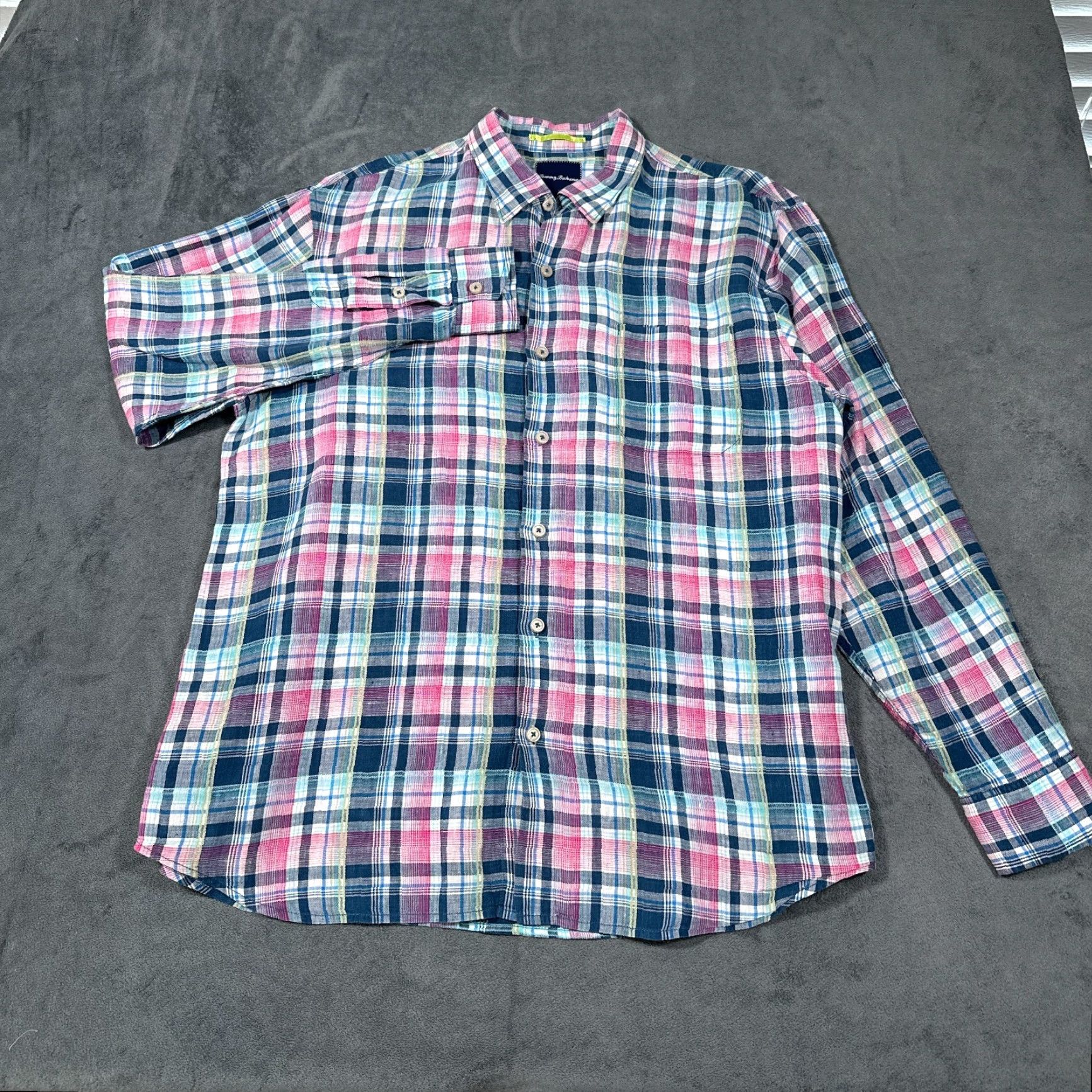 Tommy Bahama Tommy Bahama Linen Shirt Blue Pink Plaid Long Sleeve Adult XL Button-Up Mens Size US XL / EU 56 / 4 - 2 Thumbnail