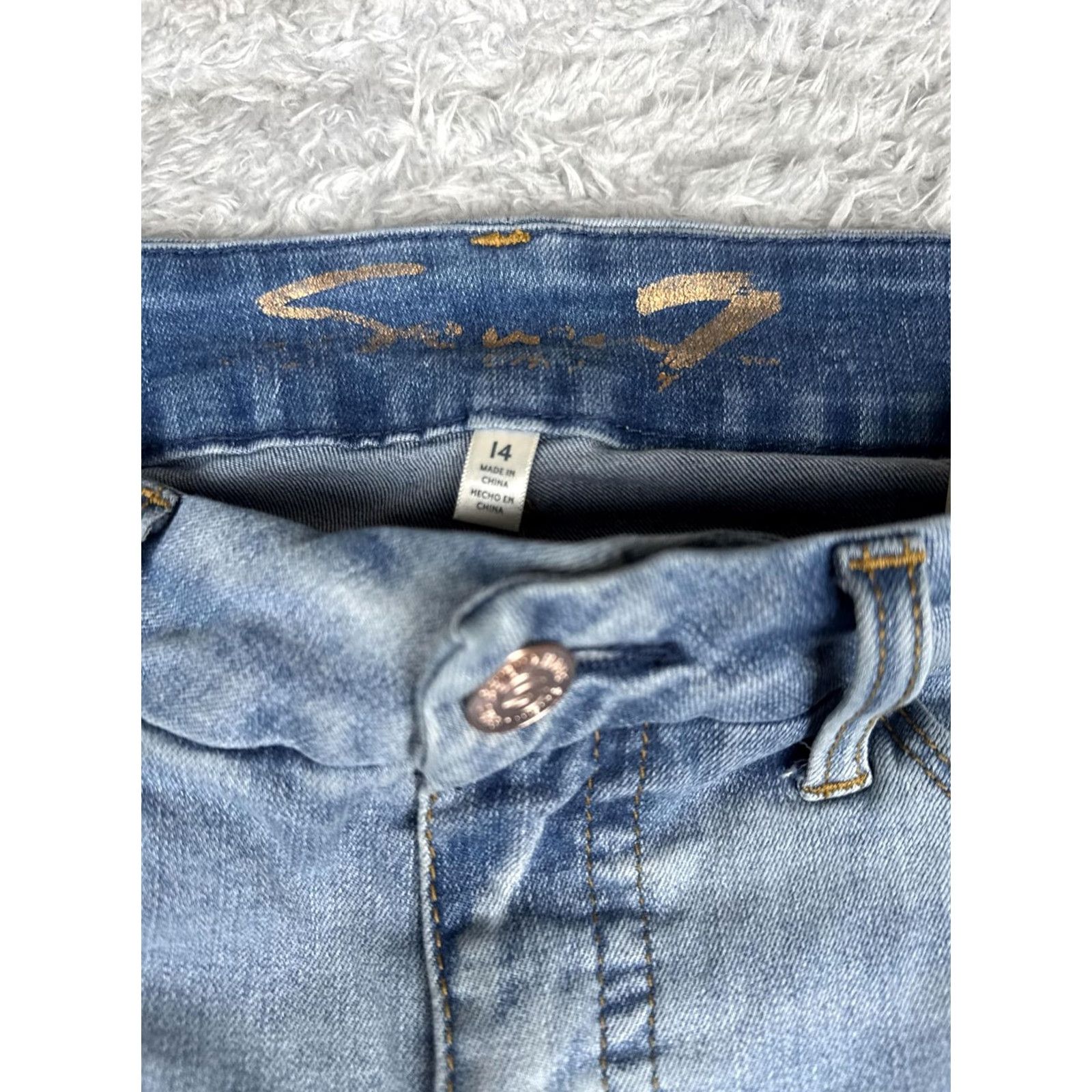 Vintage Seven7 Jeans Womens 14 Tummyless High Rise Slim Bootcut Blue Light Wash 34x31 Pocket Distressed Denim Regular Rise Front Zip Leather Patch Boyfriend** Size 36" / US 14 / IT 50 - 6 Thumbnail