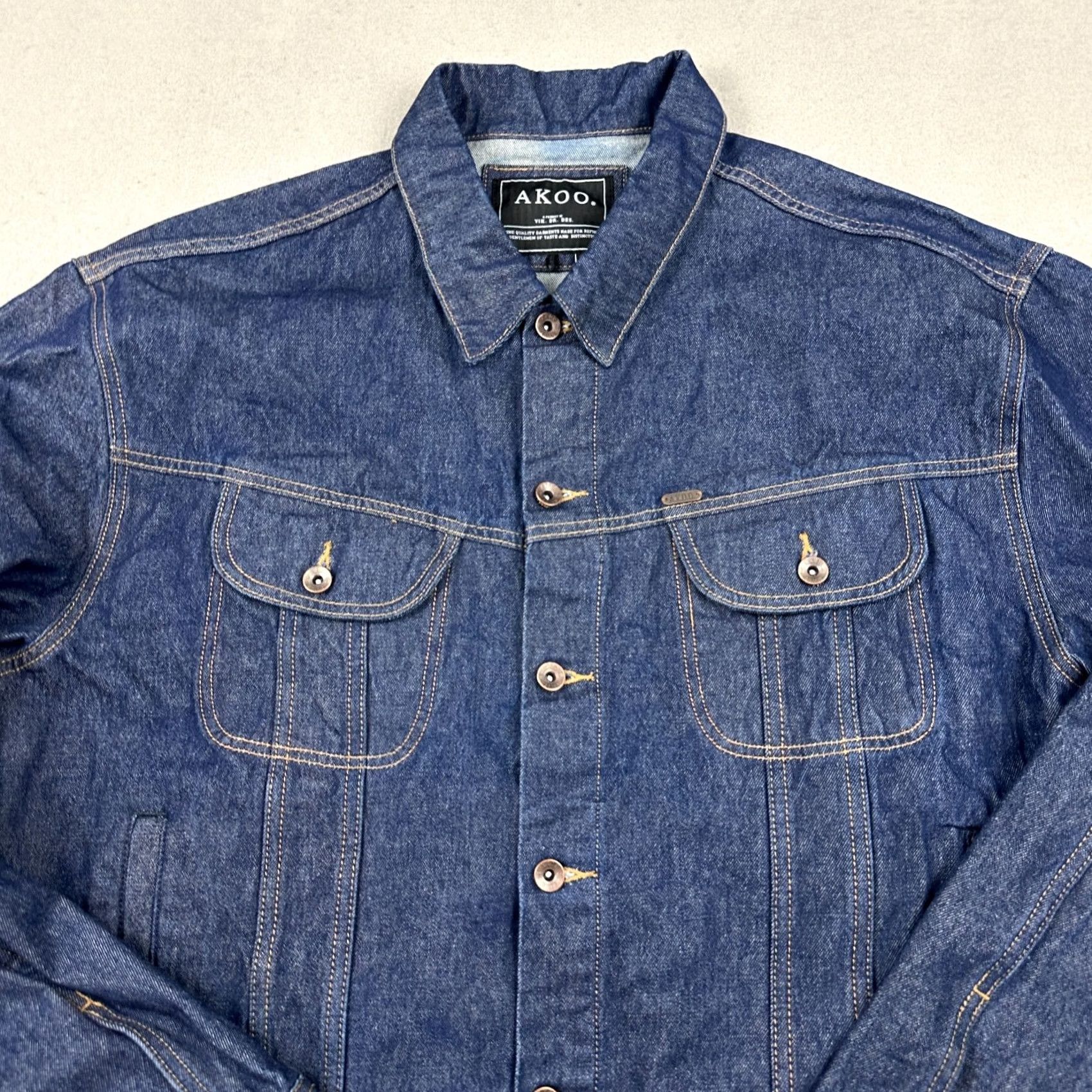 Vintage AKOO Jacket Men 4XL Blue Solid Denim Button Up Pockets Heavy Trucker XXXXL Size US XXL / EU 58 / 5 - 2 Thumbnail