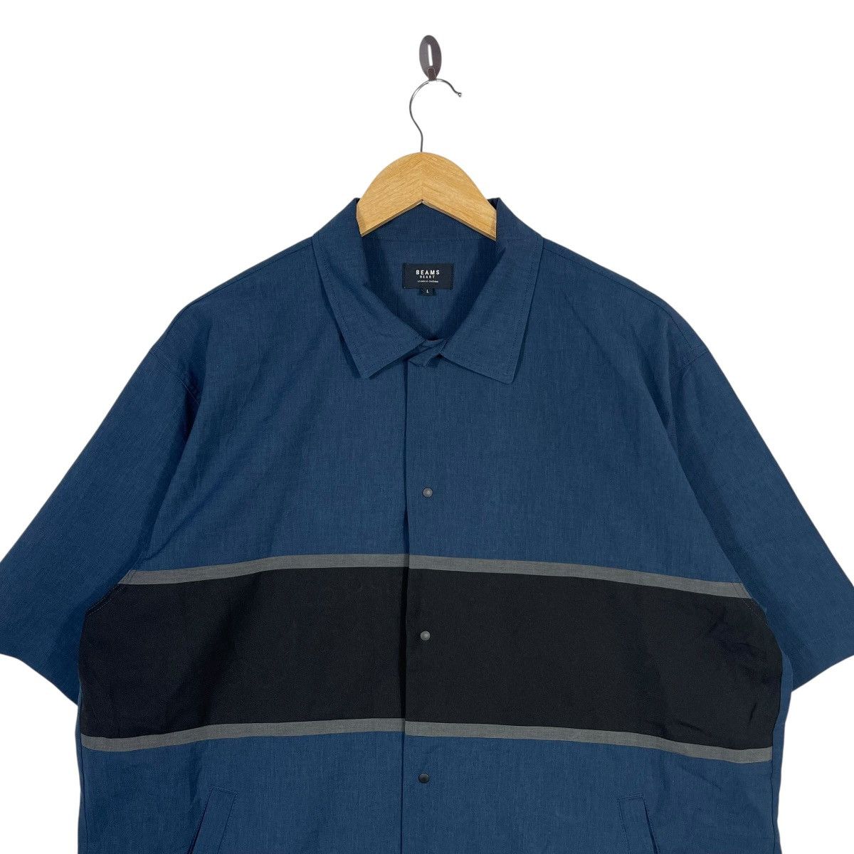 Beams Plus Beams Heart Panel Short Sleeve Coach Shirt Jacket Navy Size US L / EU 52-54 / 3 - 2 Thumbnail