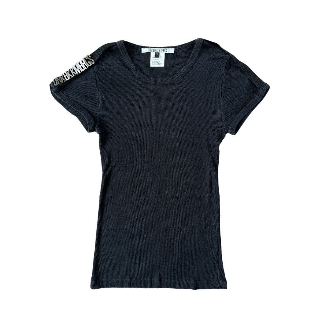 image of Dirk Bikkembergs Vintage Metal Logo Fitted T-Shirt in Black, Women's (Size Small)