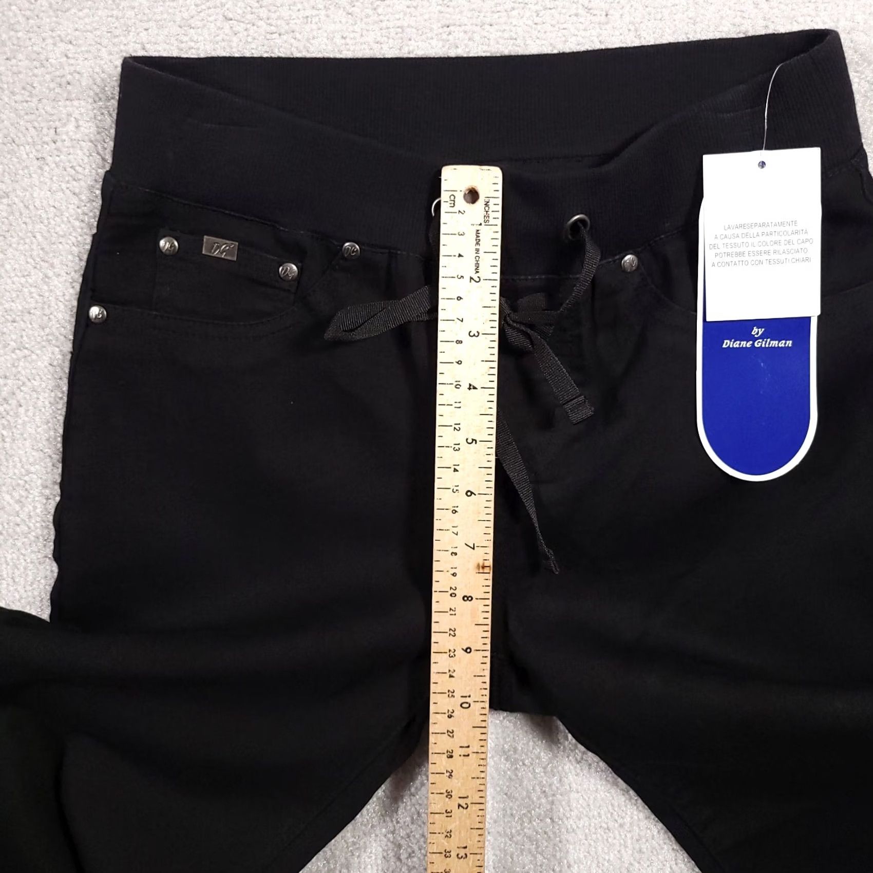 Vintage DG2 by Diane Gilman Stretch Pull On Ankle Jeggings Black PXS Petite Women Size Jegging Tapered Slim Comfort Drawstring Size 26" / US 2 / IT 38 - 7 Thumbnail