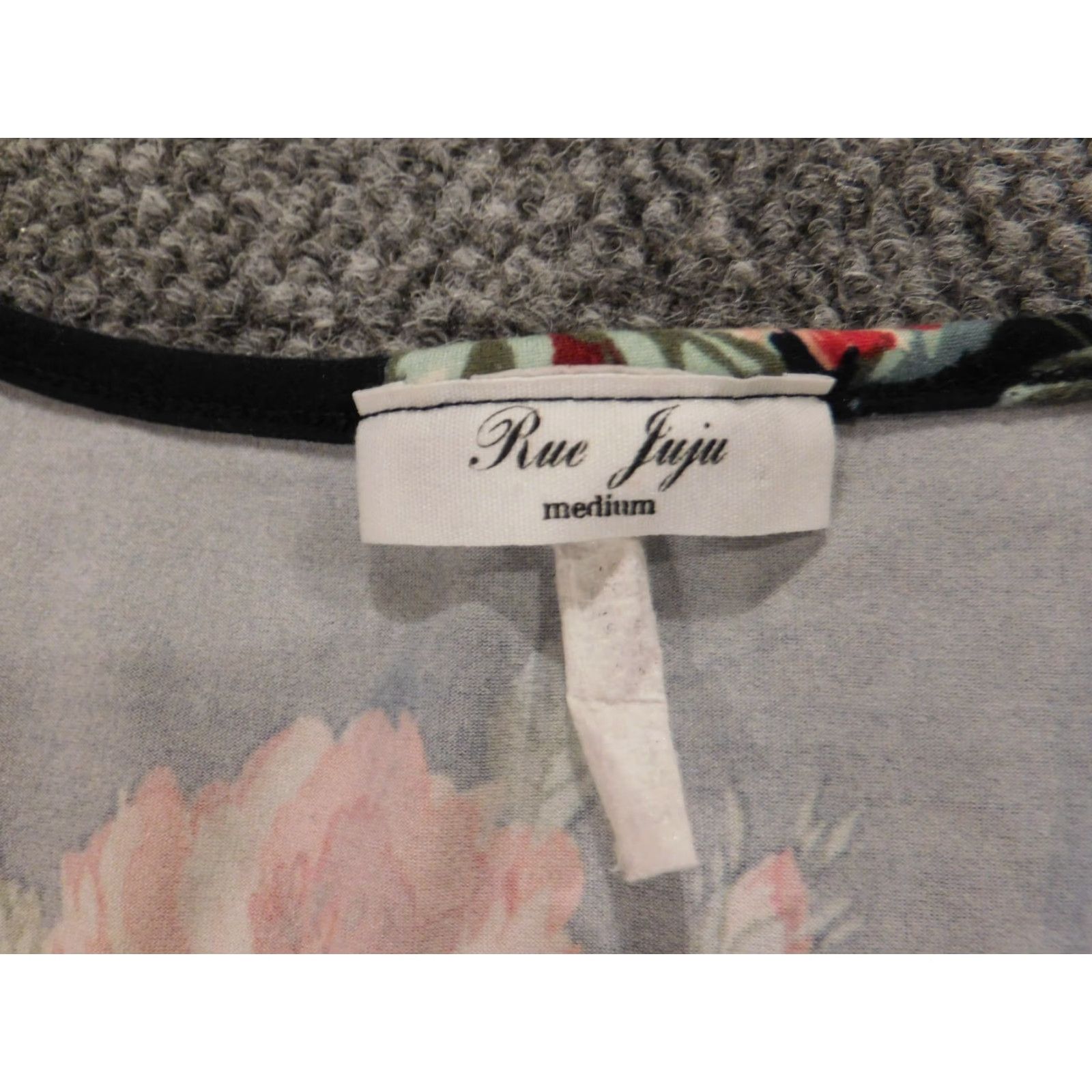 Vintage Rue Juju Womens Blouse Shirt Regular Medium Black Floral Stretch Crew Neck Long Sleeve Casual Zipper timeless Classic Vector: none (avoid adding). Size M / US 6-8 / IT 42-44 - 5 Thumbnail